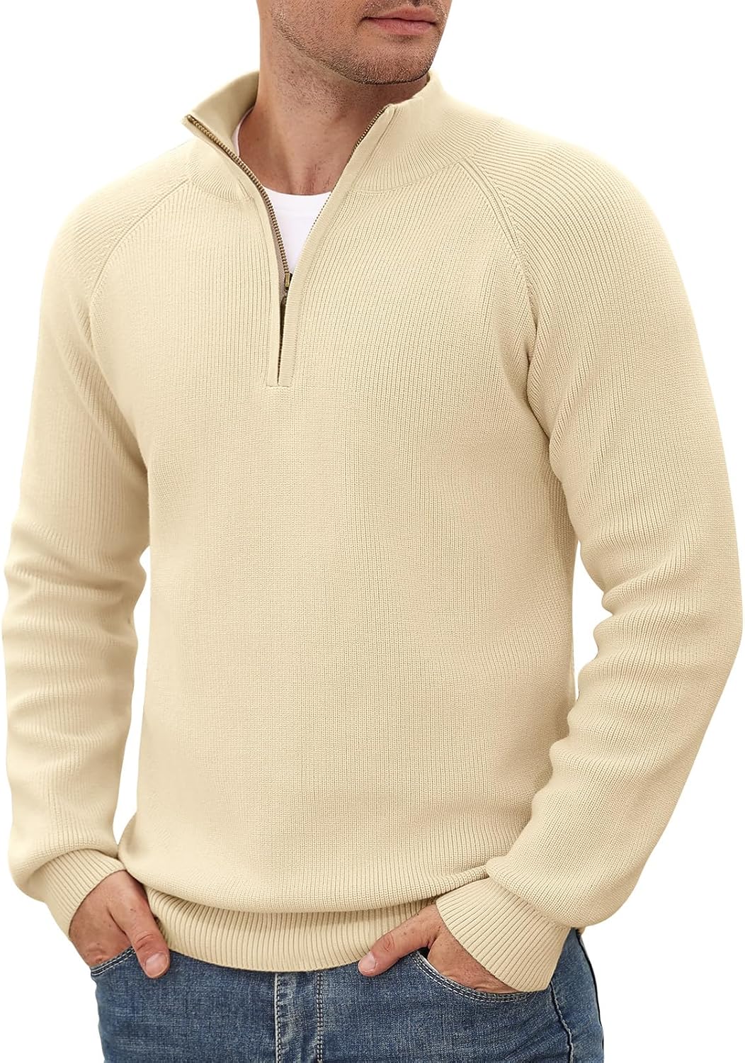 COOFANDY Coltrui Heren Longsleeve Winter Gebreide Trui Warm Noors Half Zip Business Troyer Mannen Werkpullover Zwart M