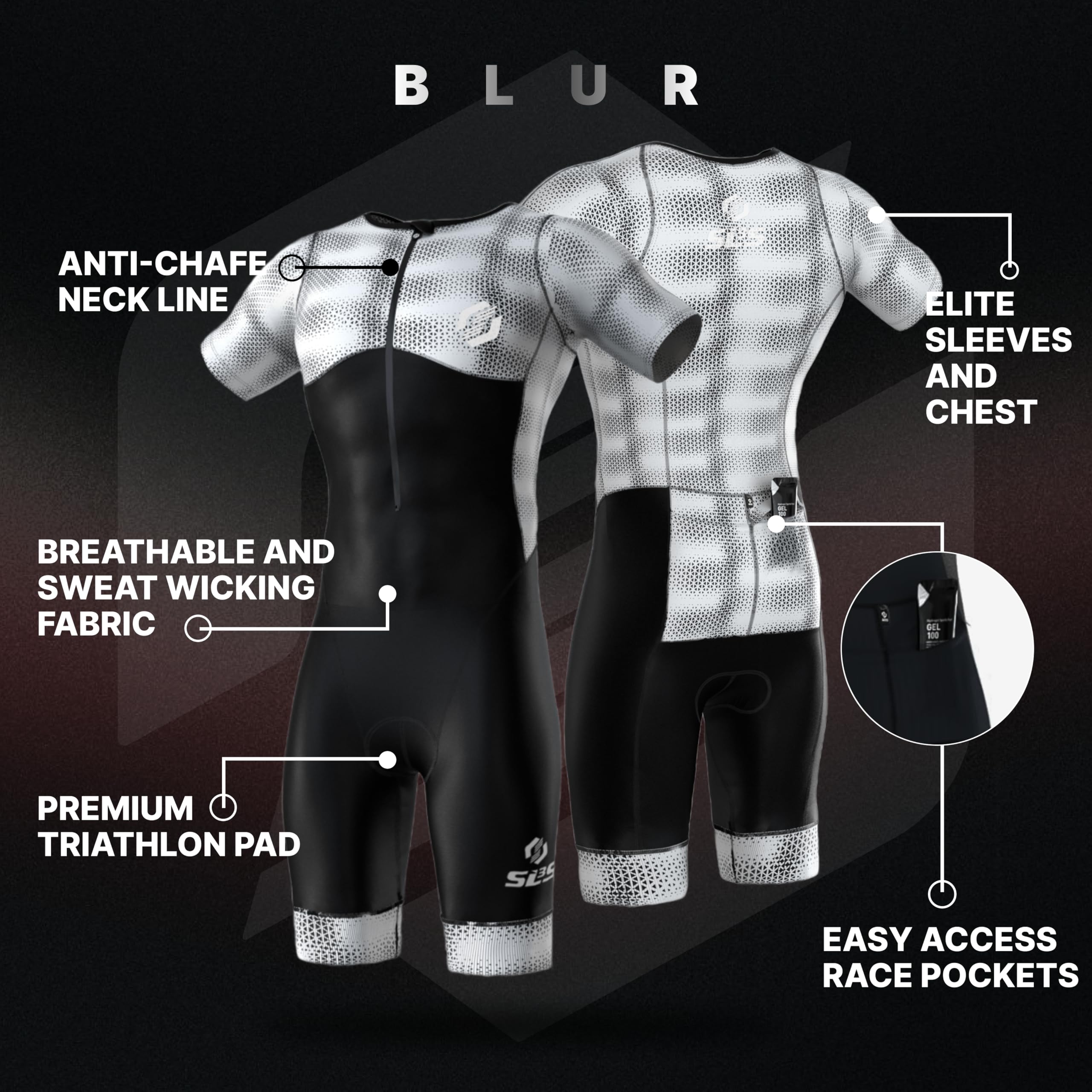 SLS3 Traje de Triatlón para Hombre - Tri Suit con Mangas Aerodinámicas para Hombre - Tejidos PRO FX para Triatlón Masculino (Midnight Blur, L)