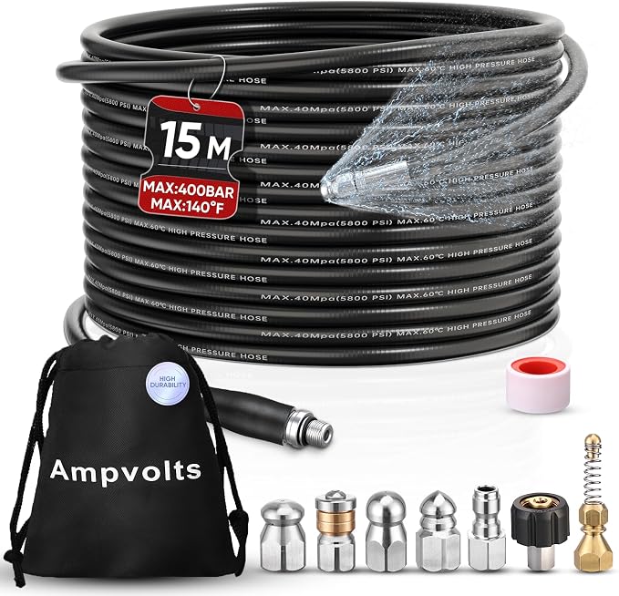 50FT Sewer Jetter Kit for Pressure Washer, 5800 PSI Drain