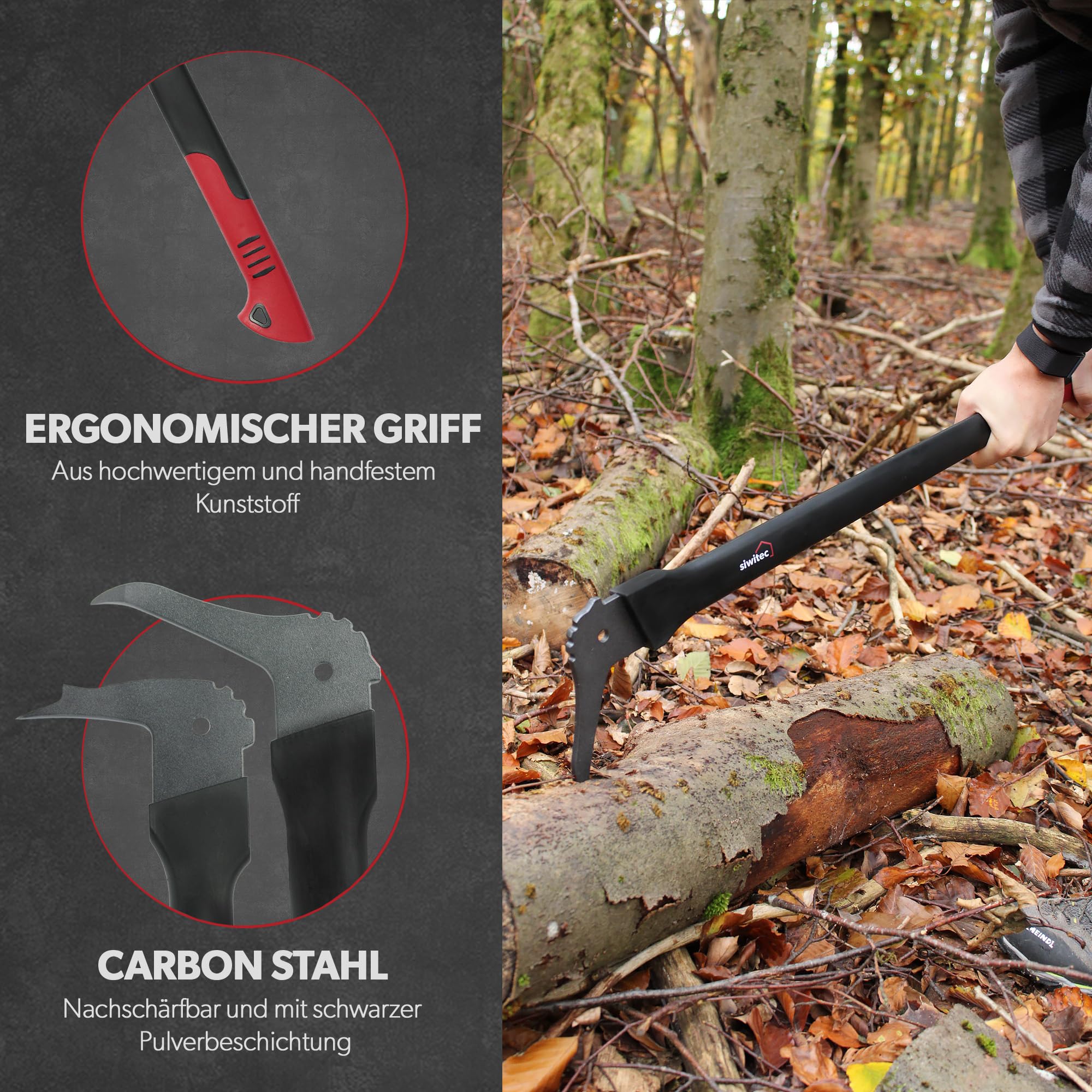 siwitec Handsappie 41 cm, Sappie Greifer, Astschlepper mit hakenförmiger Klinge, ergonomisches Forstwerkzeug, robuster Holzgreifer für effiziente Forstarbeit und Holzbearbeitung