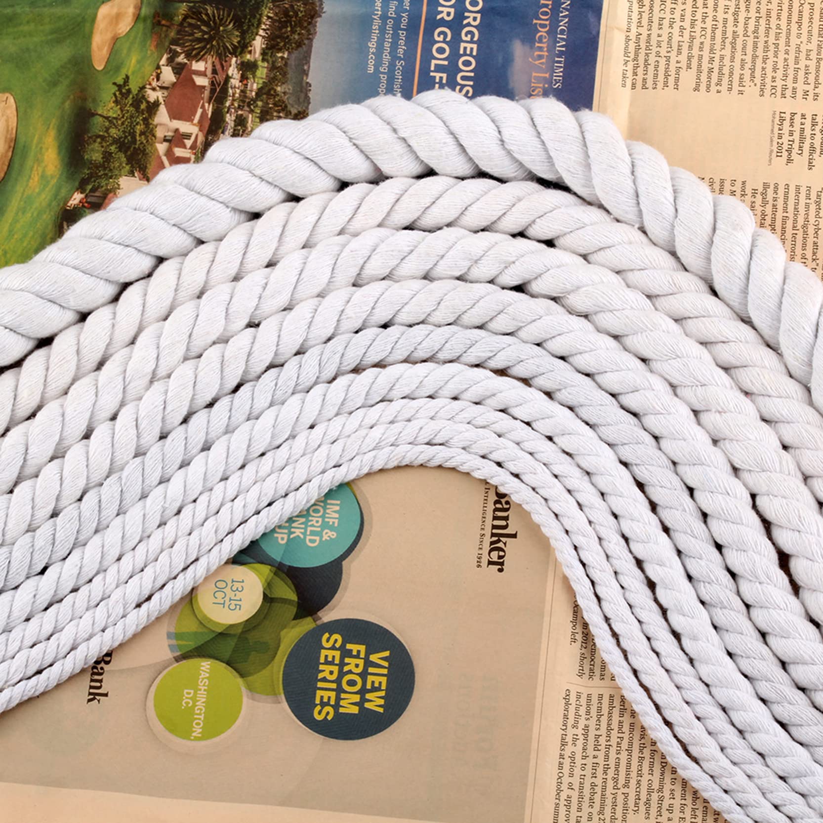 Cuerda de macramé de 65 pies 20 m, cuerda de algodón natural suave torcida de 3 hilos de diámetro 10 12 15 20 mm, cuerda de algodón gruesa para macramé, tejido de bricolaje, manualidades,