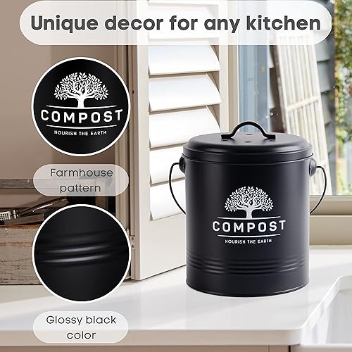 Miniatura 4 de Perfnique Cubo de Compost de Cocina, Cubo de Compost de Encimera de 1.3 Galones con Tapa, Cubo de Compost Interior Incluye Revestimiento del Cubo