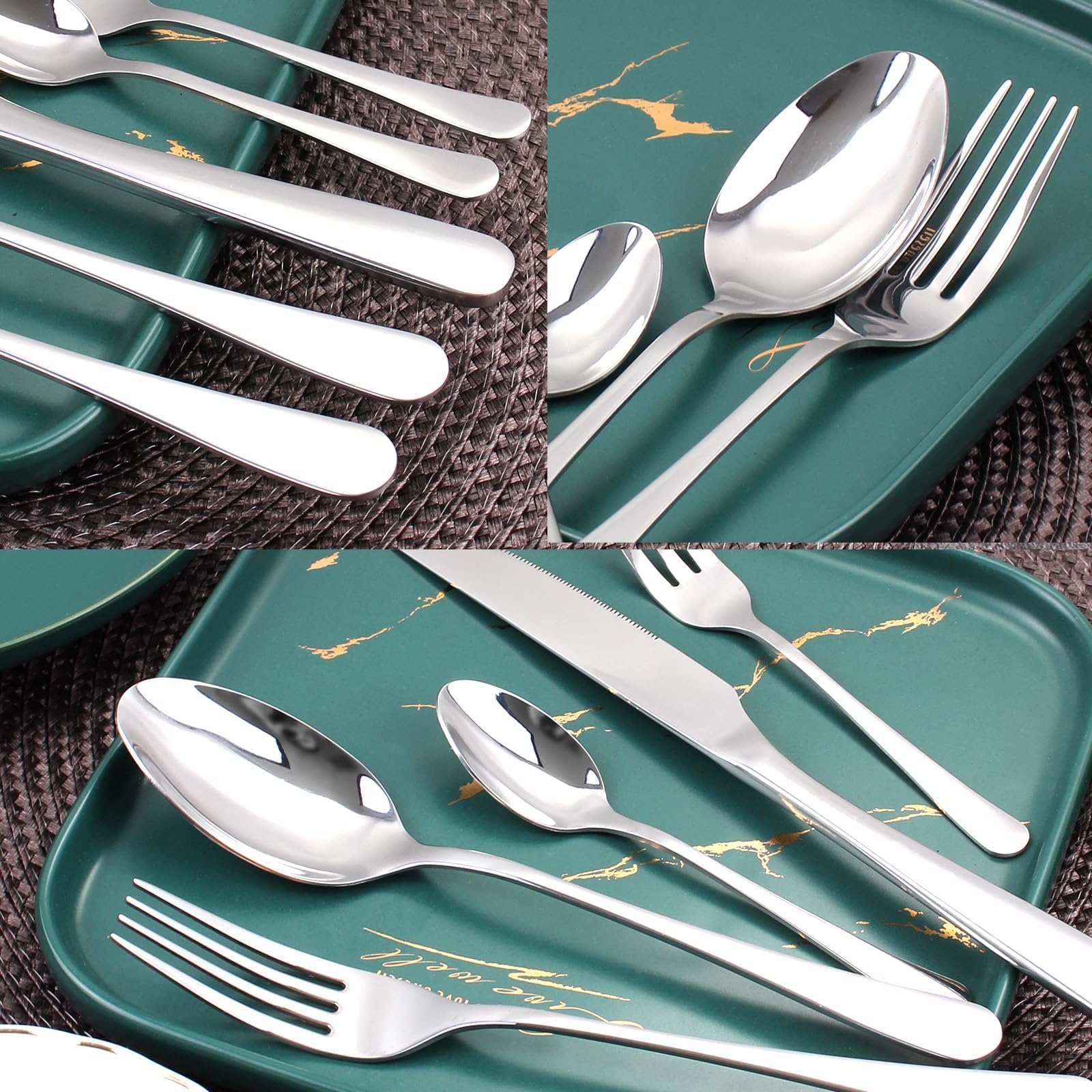 Juego de cubiertos para 12 personas, 60 piezas, juego de cubertería con cuchillo, tenedor, cuchara, cubiertos de acero inoxidable pulido espejo, apto para lavavajillas