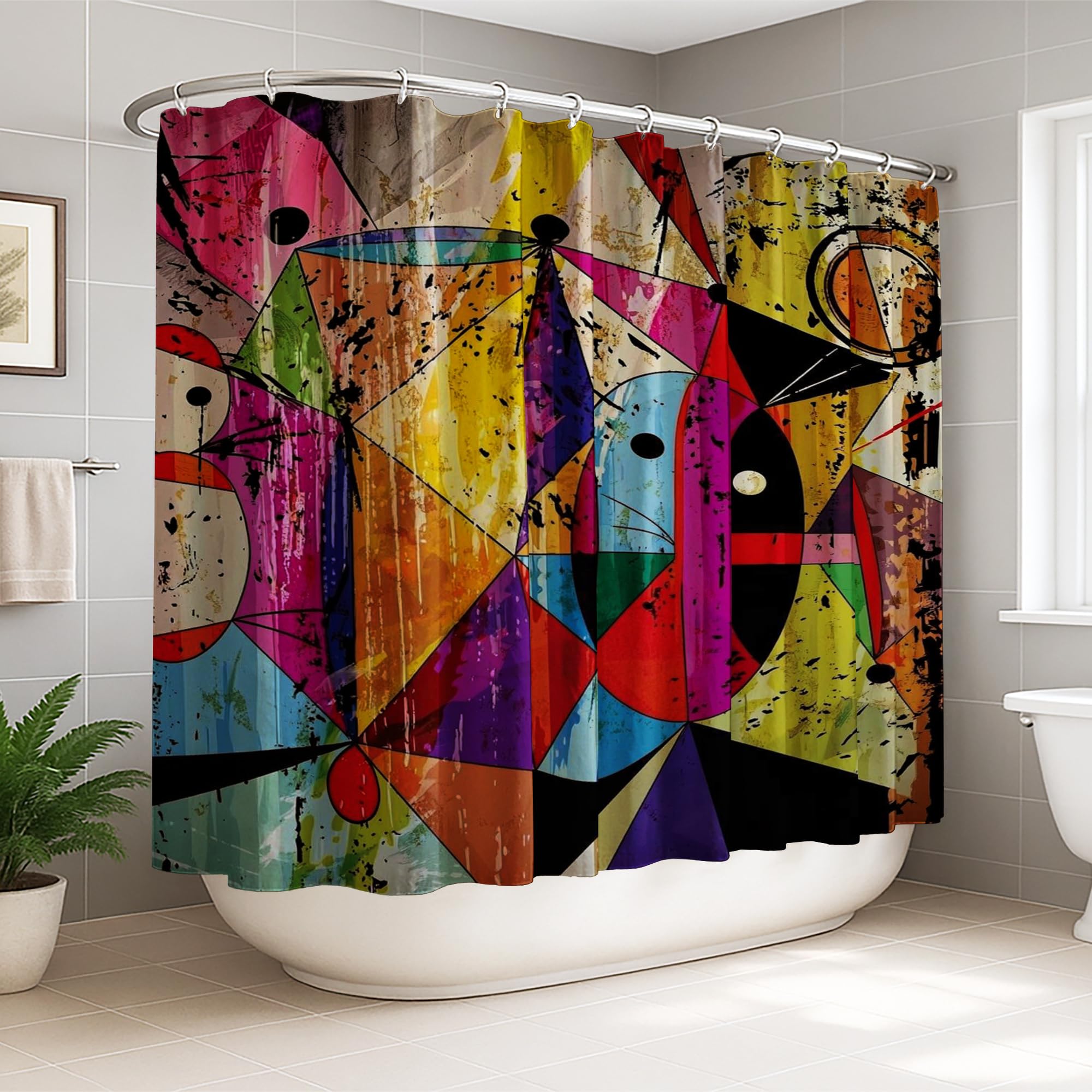 Rideau de douche géométrique coloré grand format lavable pour rideau décoratif de douche