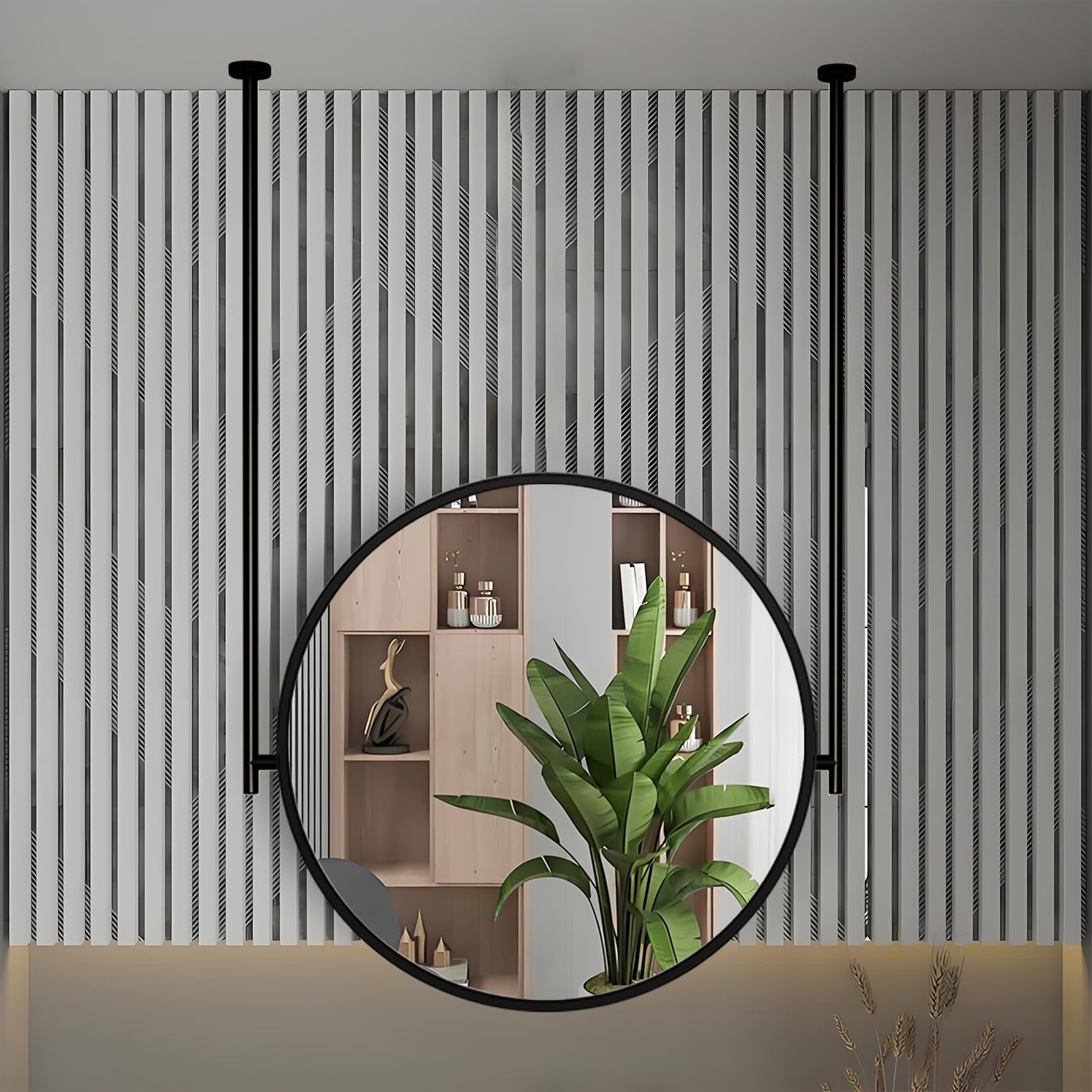 FGXHHS Black Frame, Modern Rounded Mirror with Metal Rod, for Wall, Home Bedroom HD Mirrors -Customizable Boom(Diameter-50CM/19.7INCH)