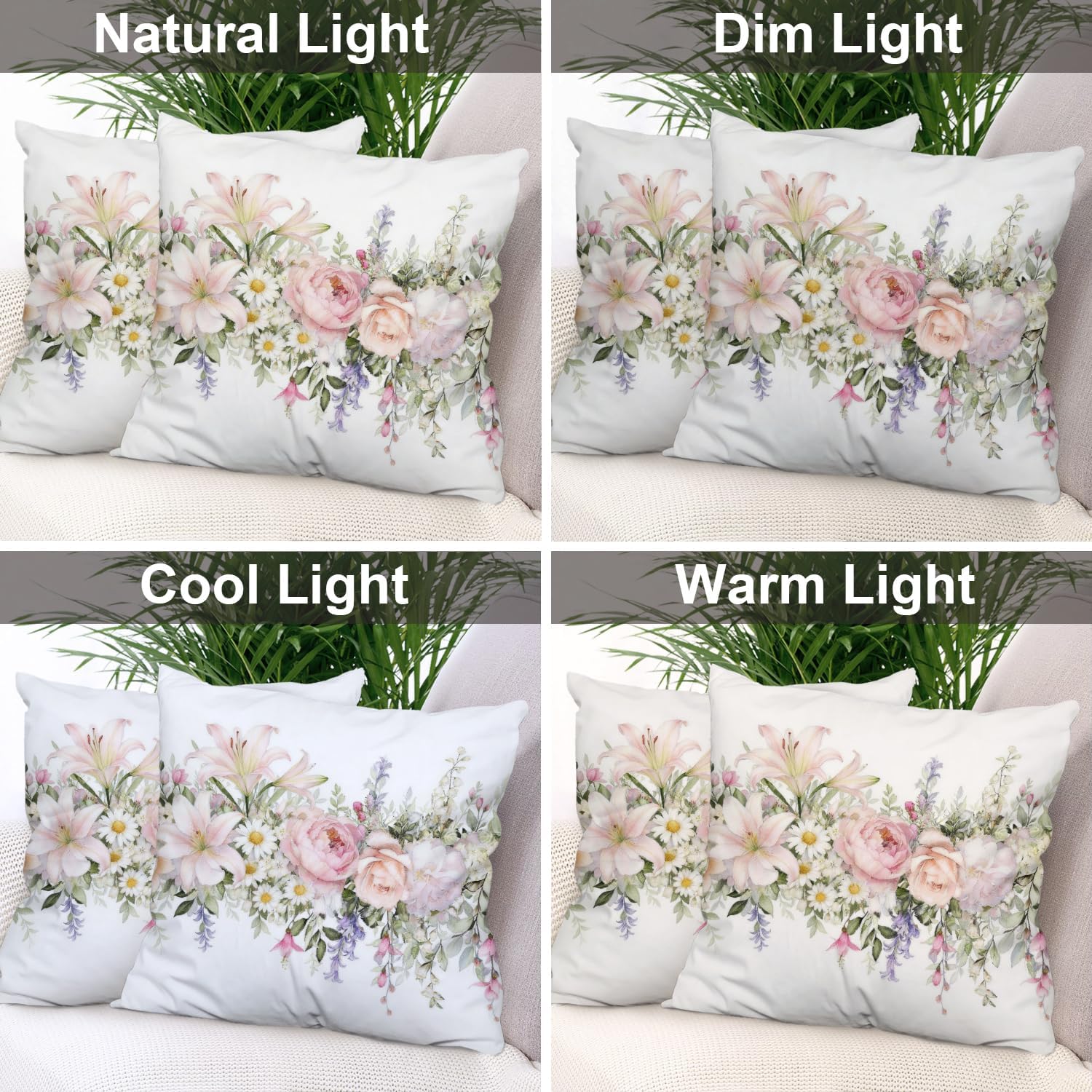 Batmerry Pink Vintage Flower Throw Pillow Covers, White Art Decorative Pillow Covers Digital Printing Blended Fabric for Couch Sofa Bed Invisible Zipper 26X26 in(Set of 2)