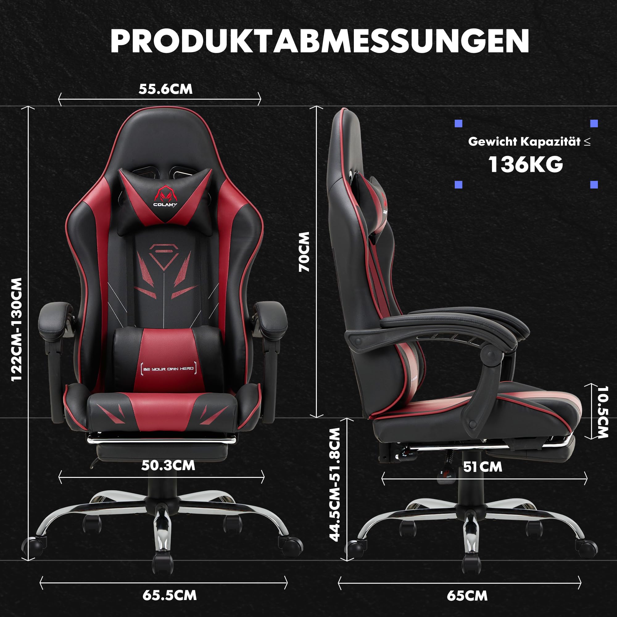 COLAMY Silla para Videojuegos, con reposapiés y Soporte Lumbar, Silla de Gaming Regulable en Altura con Asiento Giratorio de 360° y reposacabezas, Silla de videogamer PC, Respaldo Alto ergonómico,