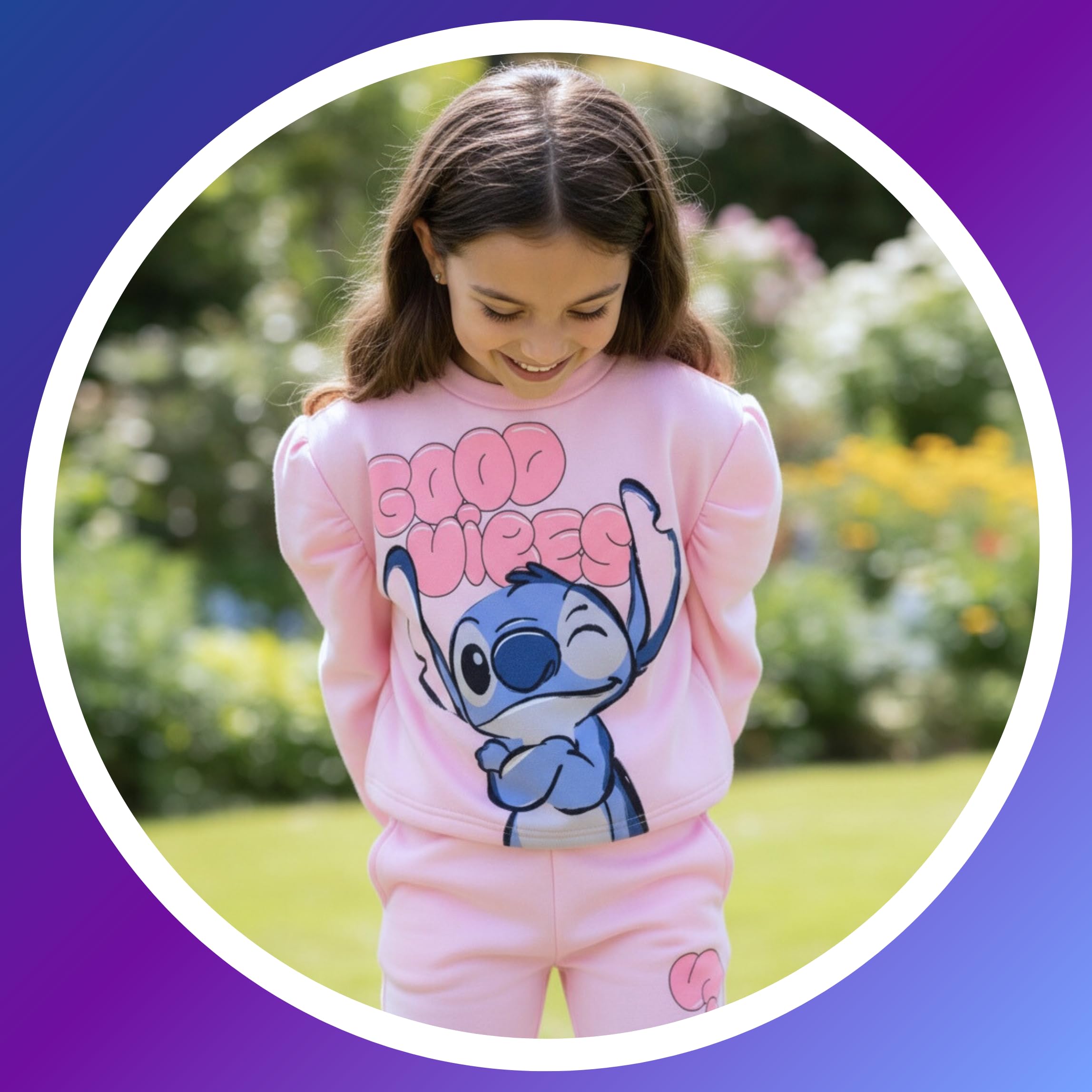 Disney Stitch Camiseta y Pantalon para Niñas, Chandal Conjunto 2 Piezas Sudadera y Pantalon para Niñas, Tallas 3 a 8 Años