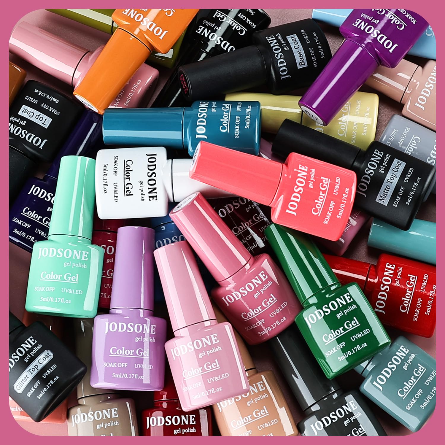JODSONE 36 PCS Gel Nail Polish Set-32 Colors Gel Nail Polish Set Same Color Same Bottle No Wipe Base Top Matte Glitter Coat Professional Choice Salon Gifts
