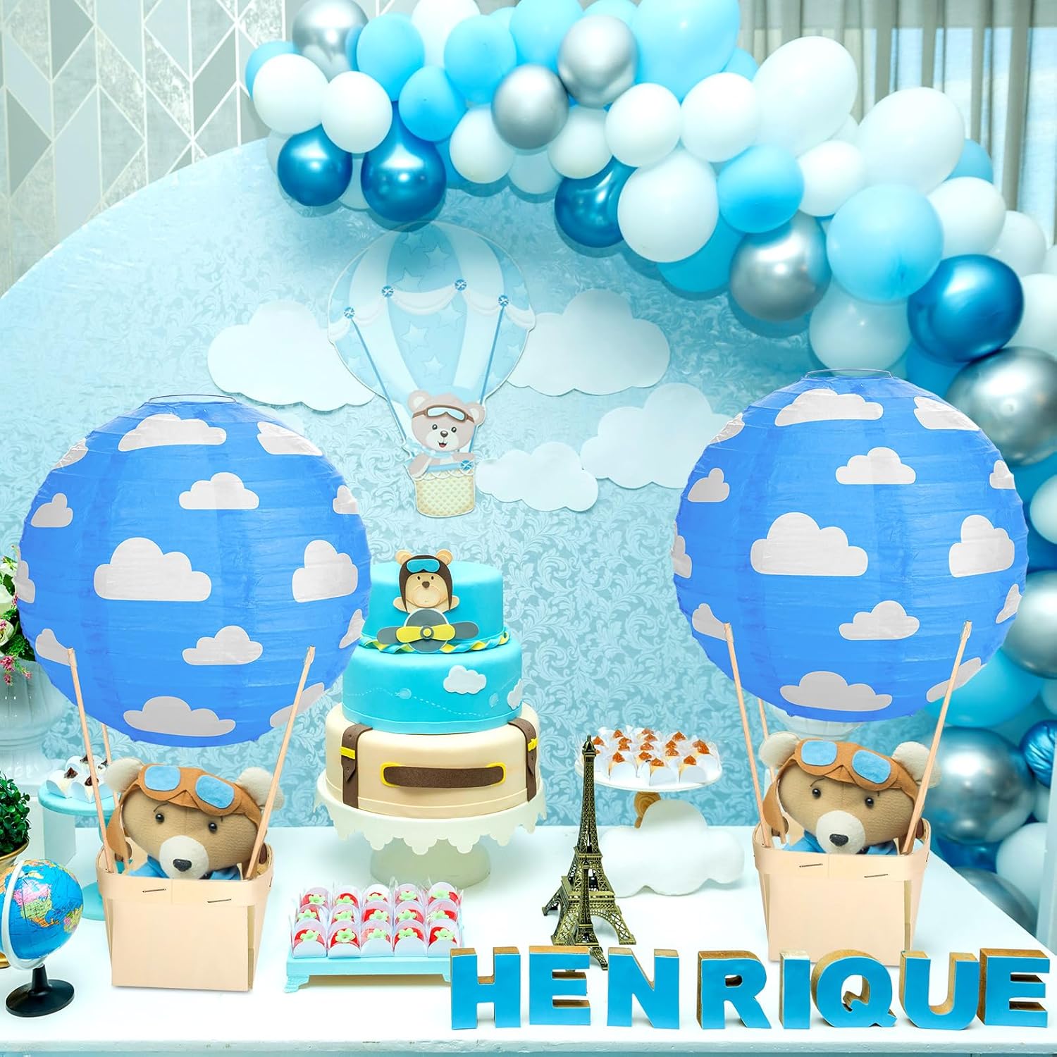 Retisee 12 Sets Baby Shower Hot Air Balloon Table Centerpieces for DIY Hot Air Balloon Party Decors Gender Reveal First Birthday Centerpiece for Wedding Birthday(Cloud,7.87 Inches/ 20 cm)