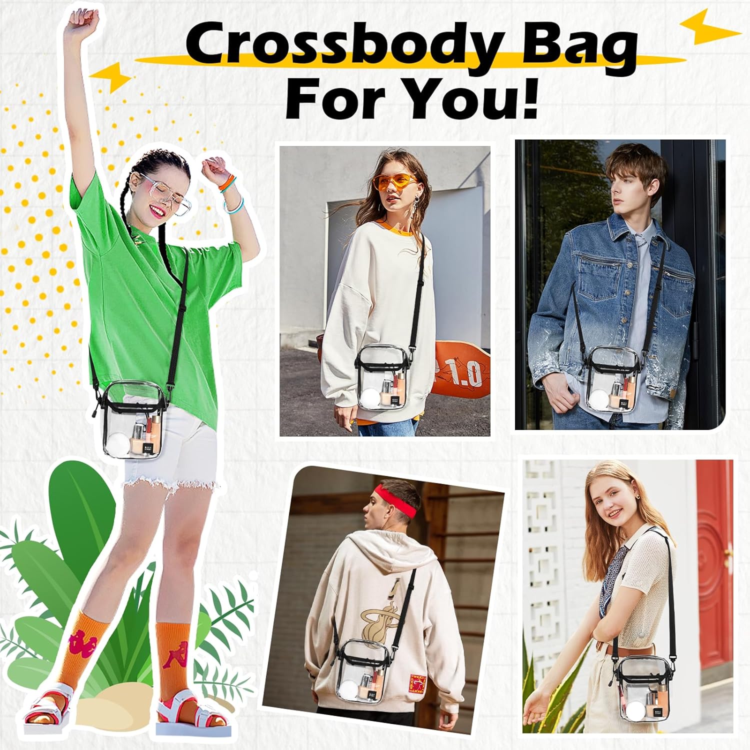 SEAFEW Clear Mini Crossbody Bag Shoulder Bag for Men, Small Messenger Satchel Bag for Women - Image 2