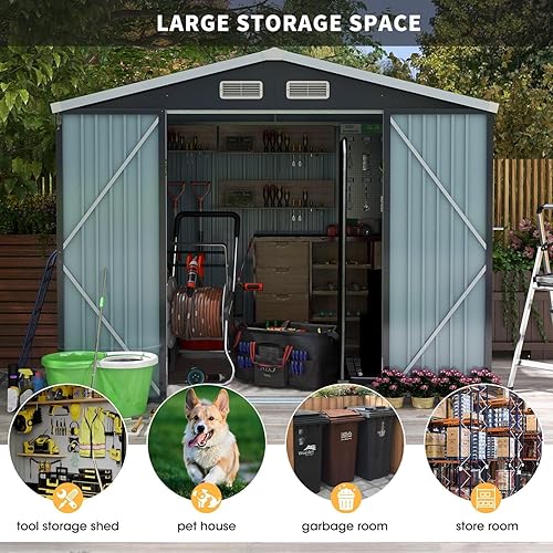 Miniatura 2 de 5.6x7.8FT Outdoor Storage Shed, Metal Tool Storage Shed with Sloping Roof and Lockable Door for Backyard, Outside Lawn Mower Storage Sheds, Black