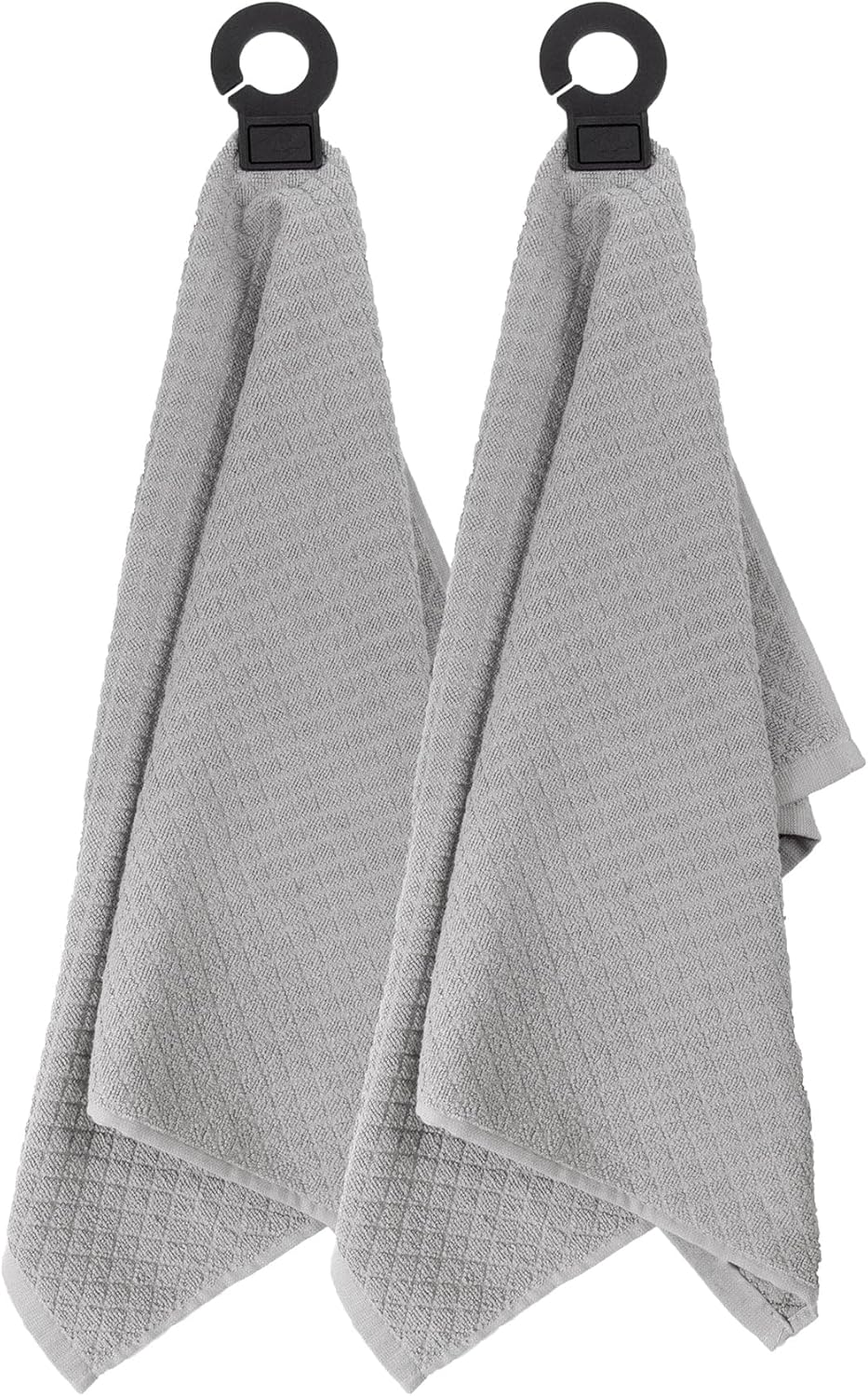 Ritz Premium Hook and Hang Towel, (2-Pack), 18" x 28", Long-Lasting Durable Rubber Hook, Highly Absorbent Super Soft Hand Cloths for Kitchen, Bathroom, Laundry Room, Titanium