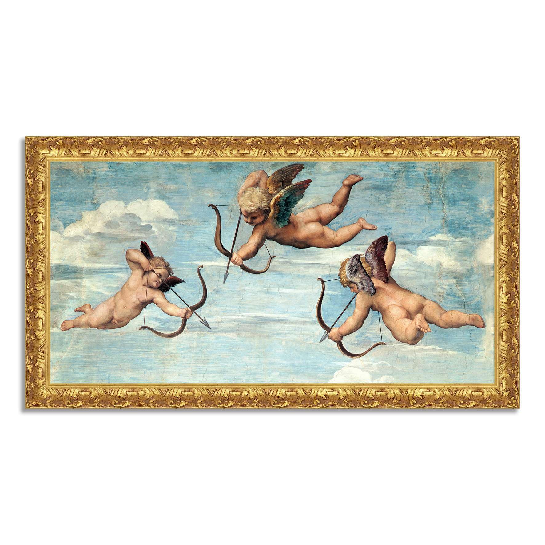 LuxHomeDecor Raffaello Sanzio – Triumph der Galatea – Bild mit Rahmen – Leinwandbild Malereffekt – mit Holzrahmen Gold Barock Klassisch - 80x45 cm