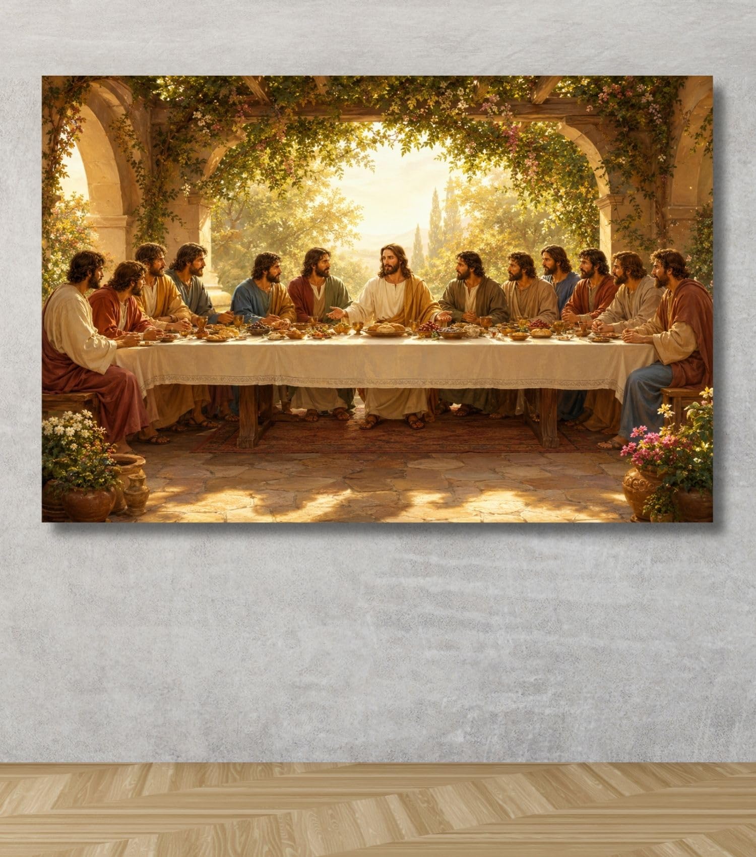 KALPANIK Jesus Christ The Last Supper Painting with Frame Big Size (10+ DESIGNS) Christian Last Supper Canvas Painting For Living Room, Drawing Room, Hallway, Home and Office Decor (Nature Colours, 40x24 Inch, Unframed - LARGE)-image-25