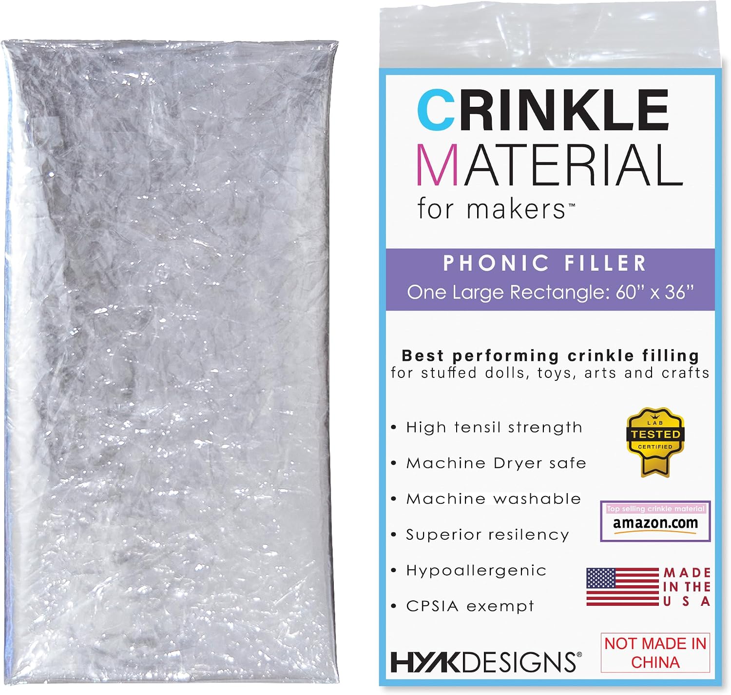 HYAKDesigns™ Crinkle Plastic Film | 60" x 36" - Commercial Grade Filler for Baby and Pet Toys, Sensory Crafts, Noise and Texture