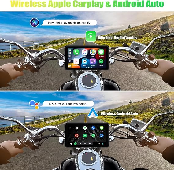 CAMECHO Motorcycle CarPlay & Android Auto & Bluetooth 6 HD 1440 * 720 Waterproof Apple Car Play Screen for Moto Motorbike, Portable Car Stereo with Mirror Link, Siri, Google Assistant