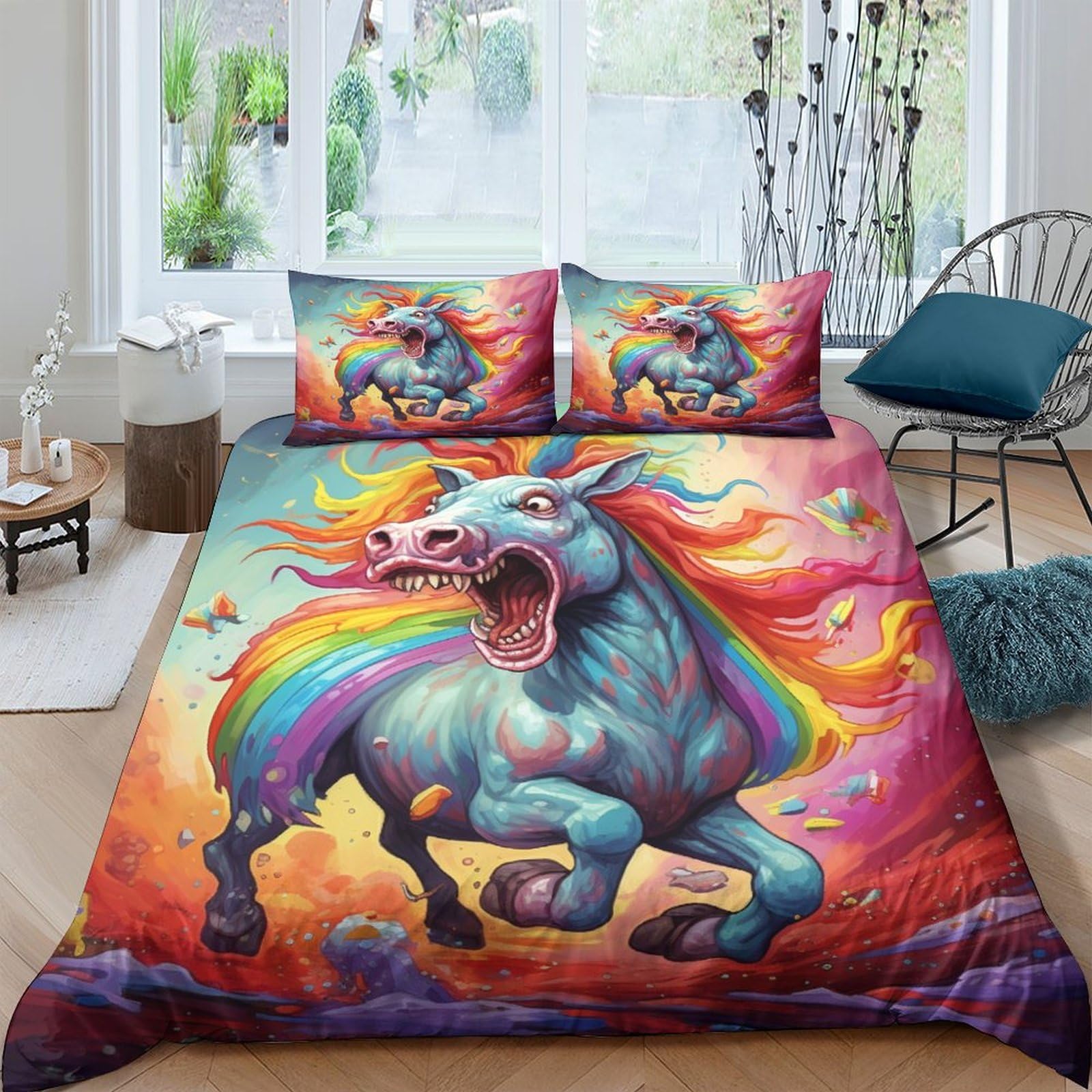 Housse de couette cheval 3D pour lit King Size avec 2 taies d'oreiller