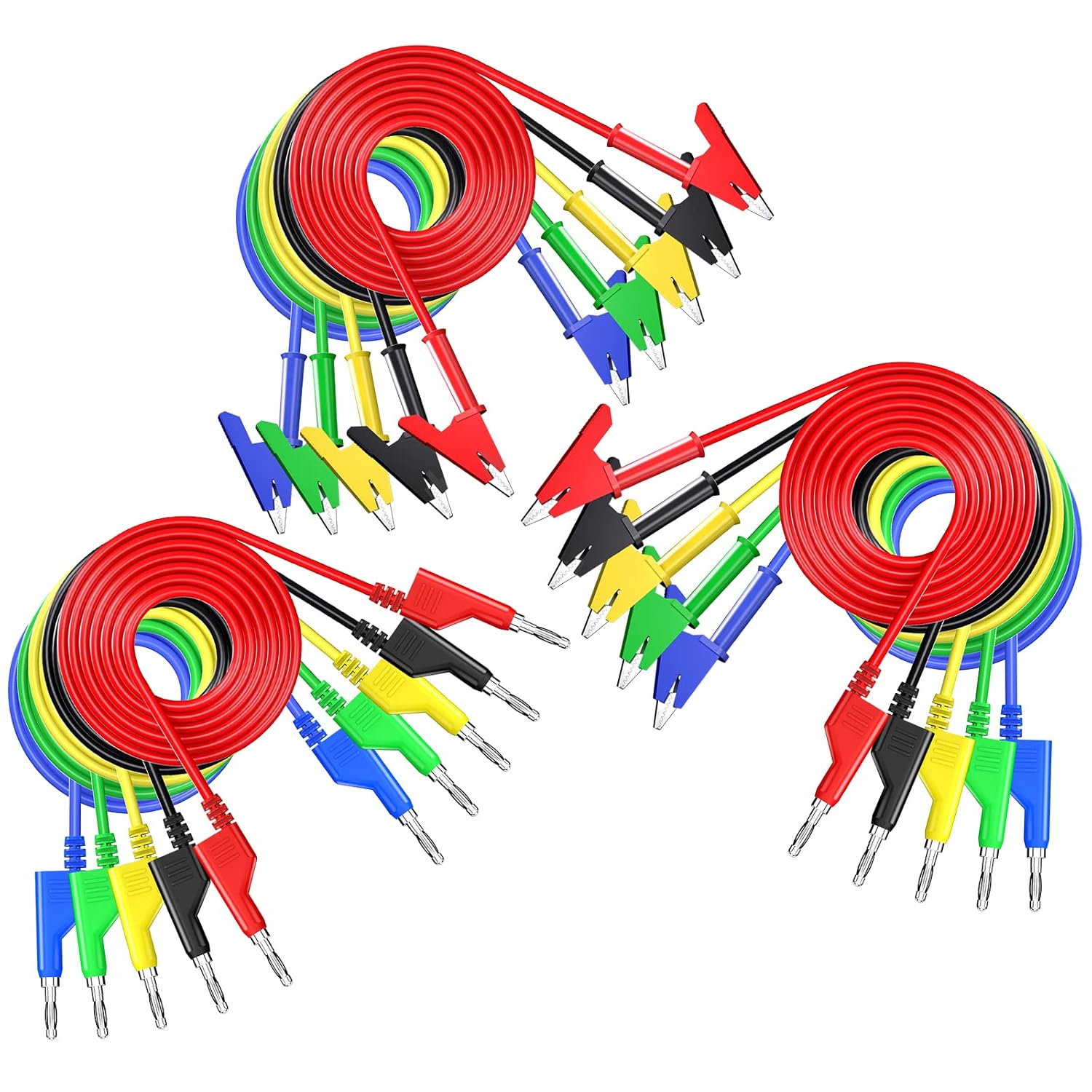 Goupchn 15PCS Test Leads Kit Alligator to Alligator Clip Dual-ended, Stackable Banana to Banana Plug, Stackable Banana Plug to Alligator Clip Copper Flexible Cable Wires for Electrical Testing 3.3ft/1