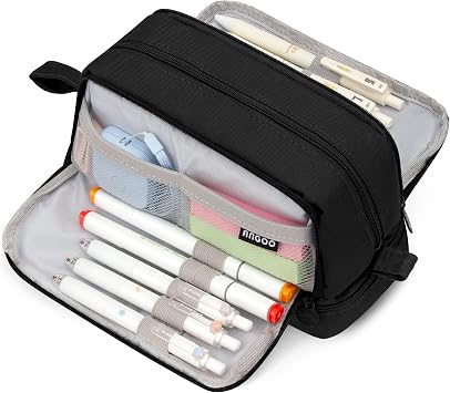 Large Capacity Pencil Case with Compartments - Black Pencil Pouch School Supplies for Boys & Teens - Extra Large Special Pen Bag with Zipper