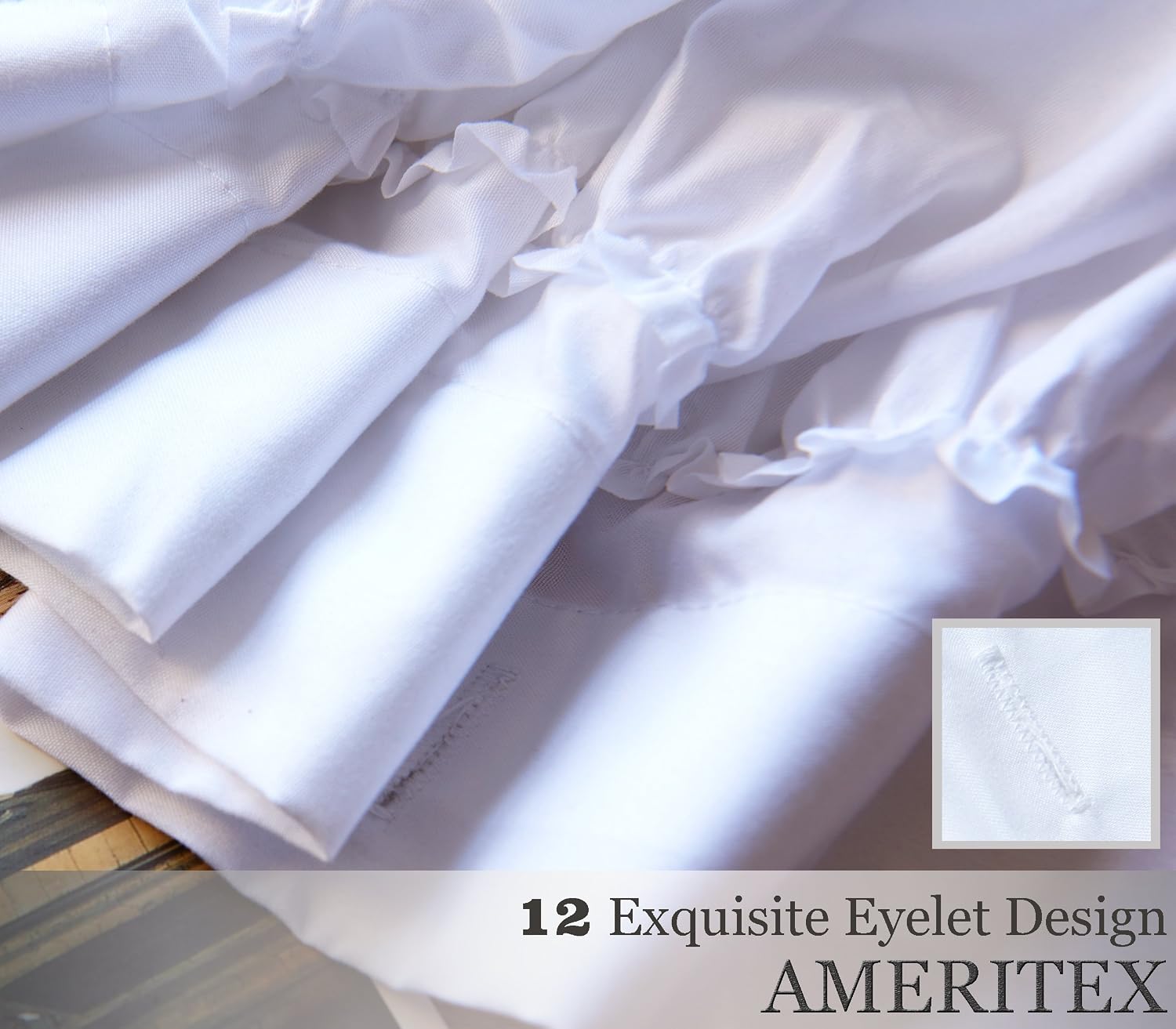 Ameritex Ruffle Shower Curtain Home Decor | Soft Polyester, Decorative Bathroom Accessories Great for Showers & Bathtubs (72" x 72", White)