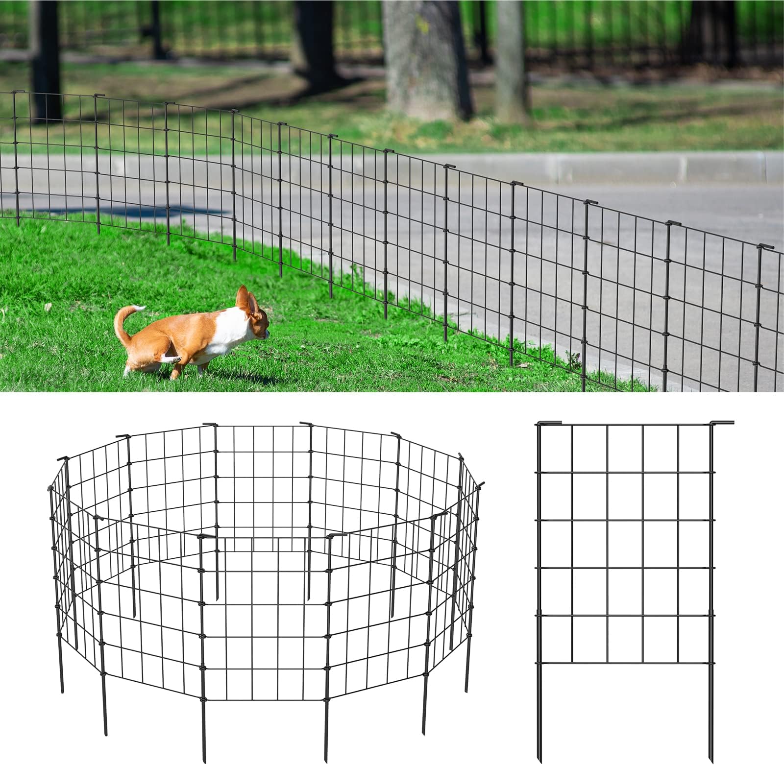 OUSHENG35ft Decorative Garden Fence Fencing, Rustproof Metal Wire Border Animal Barrier for Dog, Flower Edging for Yard Patio, Grid, Black