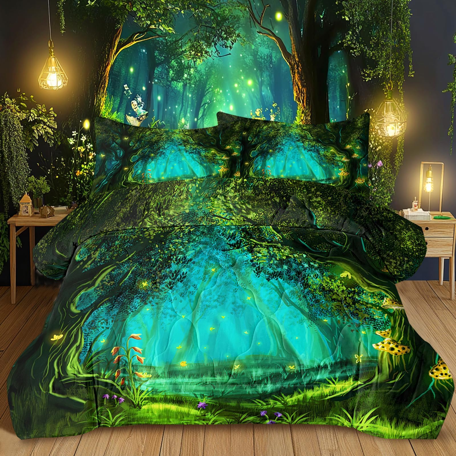Forest Comforter Set - Queen Size Green Bedding -10