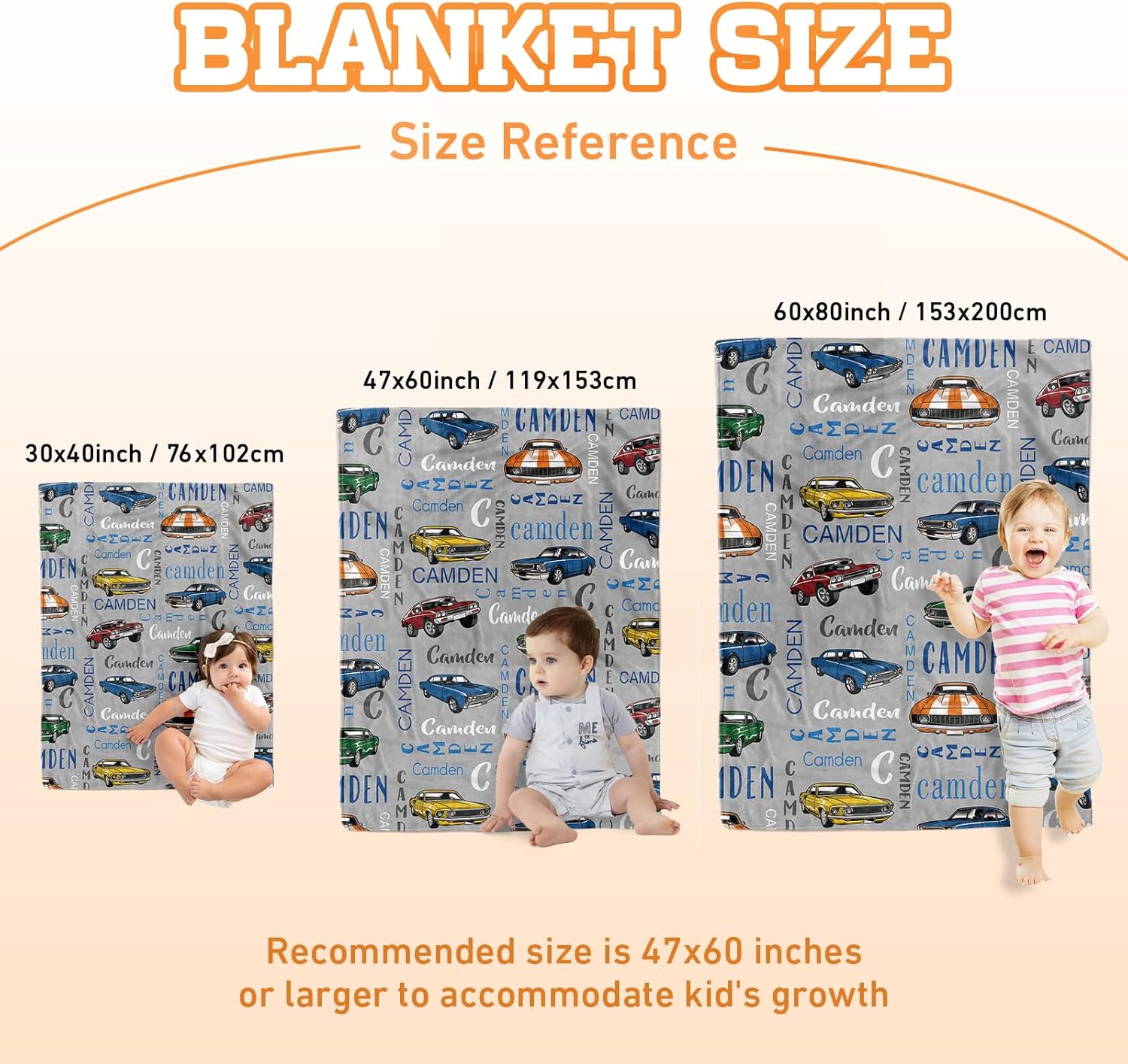 Dyoart Personalized Baby Car Blankets with Name - Receiving Swaddle Blanket with Double Layer Dotted Backing Suitable for Baby Kids Teen Boys Girls Gift(30"x40")