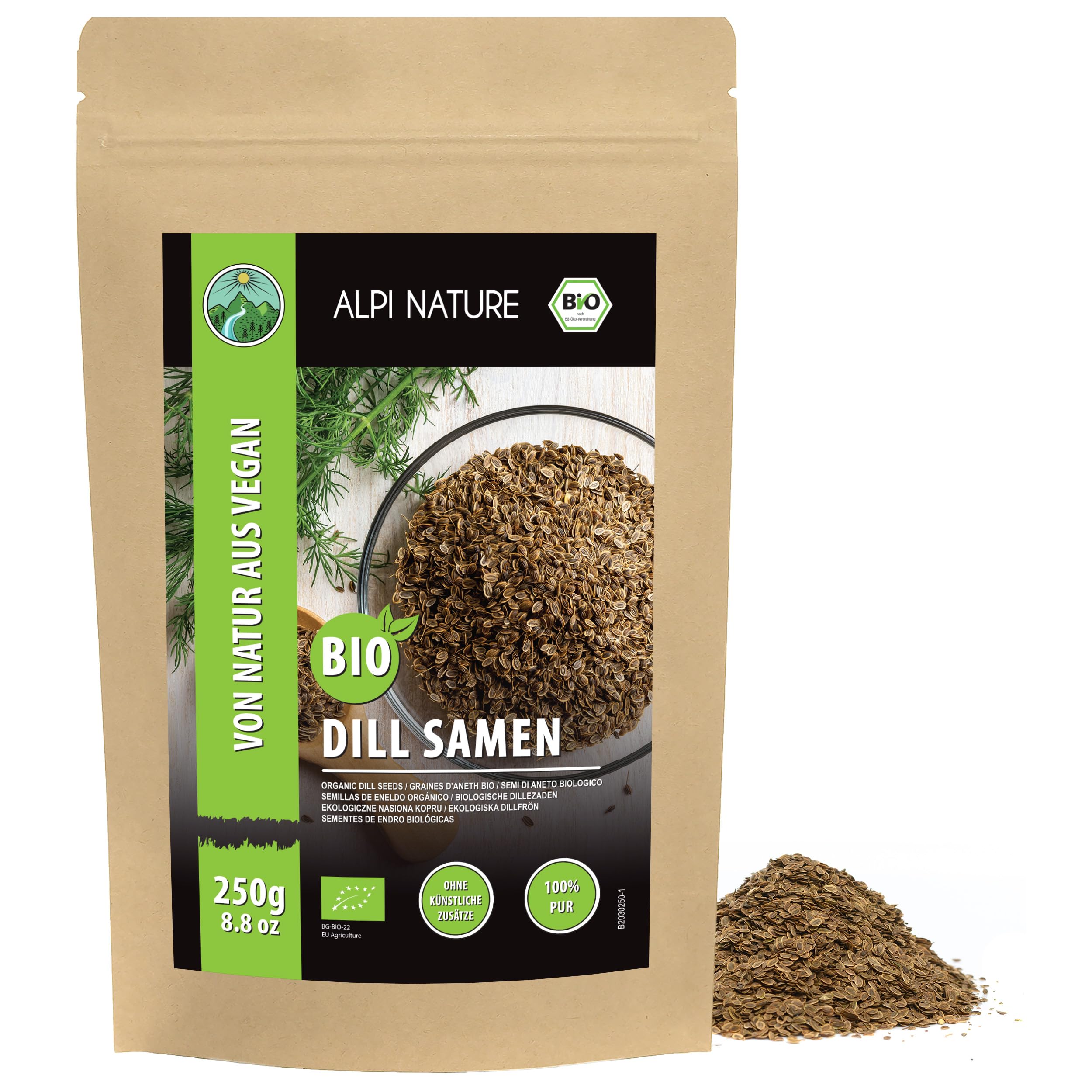 Alpi Nature Aneth Graines BIO 250g, Graines d'Aneth bio Entières Crues pour la Cuisine et préparation de Thé