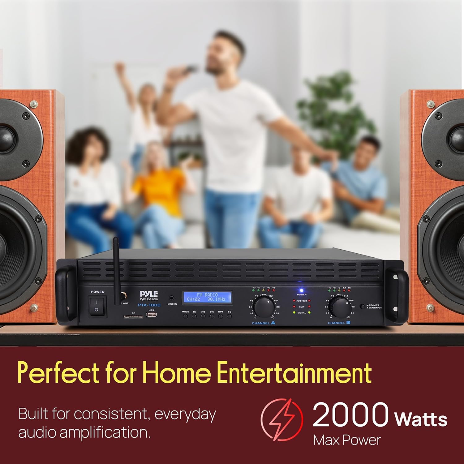 Pyle 2-Channel Rack Mount Power Amplifier with Bluetooth - 2000W Bridgeable with TRS XLR Input, Speakon Outputs, USB-A Input with MP3 Player, Bridge Mode, Cooling Fan, LED Level Meters - PTA1000BT - Image 2