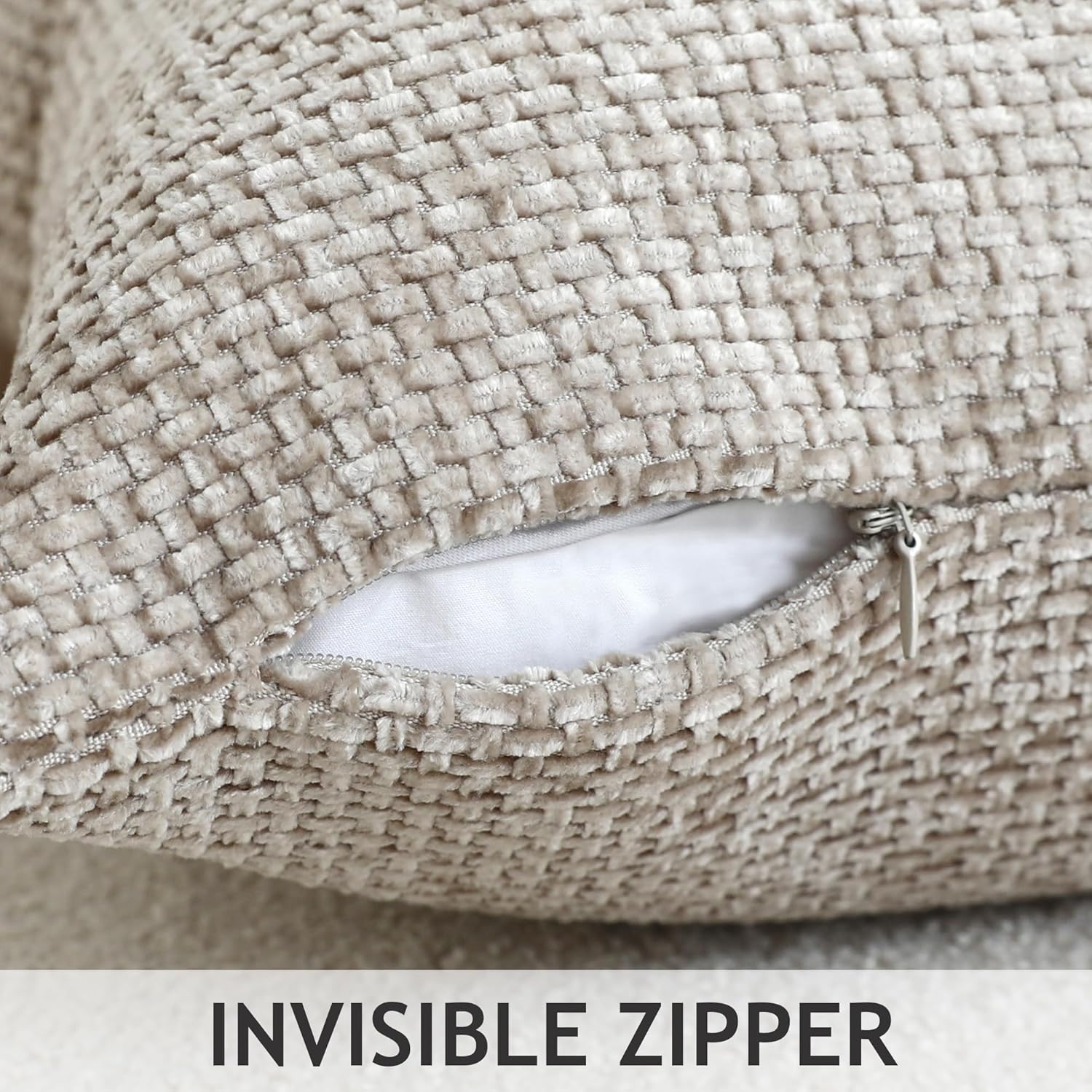 Stellhome Pack of 2 Woven Textured Decorative Throw Pillow Covers Soft Chenille Accent Luxury Cushion Cases for Living Room Couch Bed Sofa Farmhouse Boho Home, 20x20 inch, Light Brown - Image 3