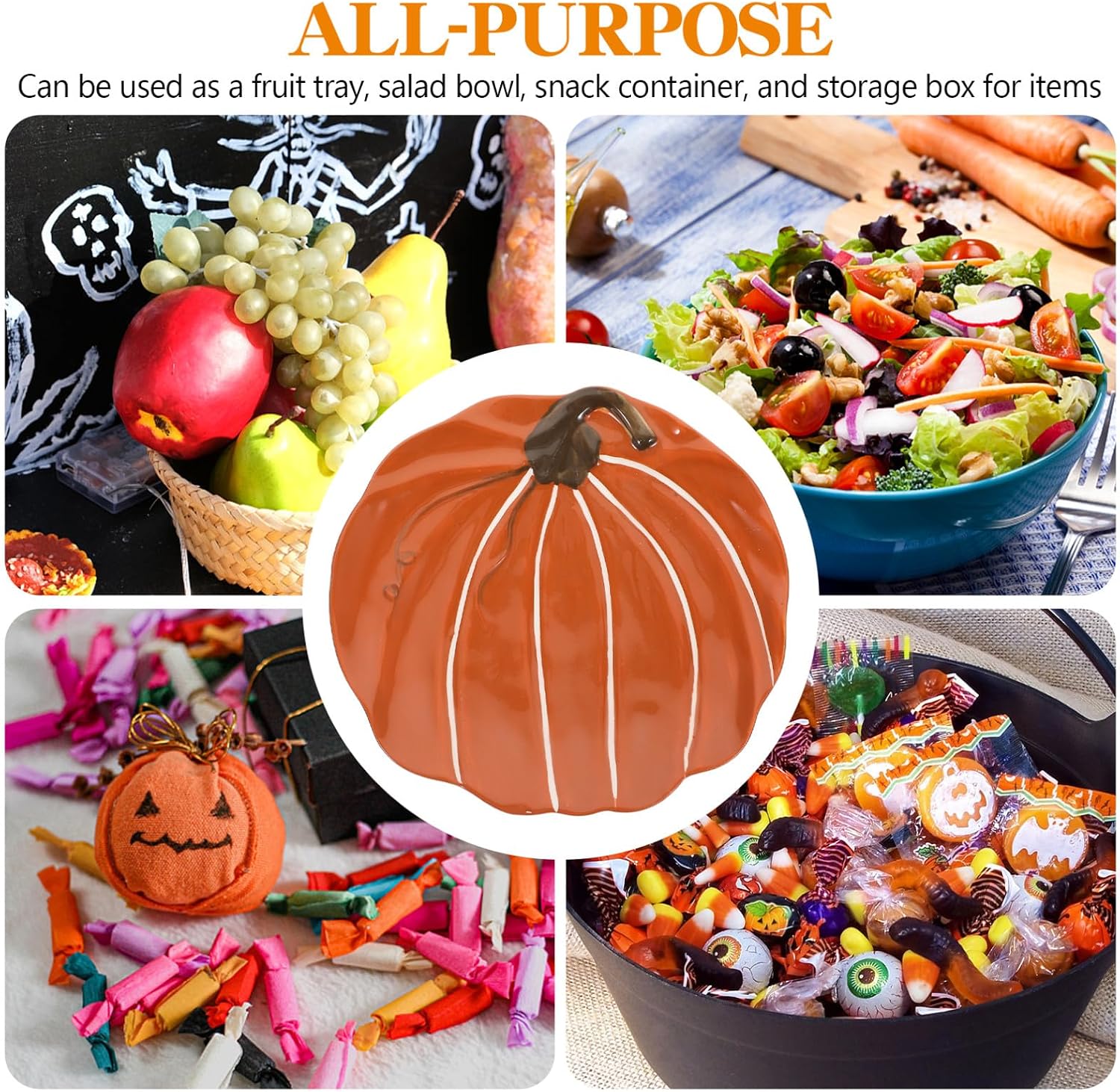 SHINEOFI Ceramic Pumpkin Plate Decorative Dessert Dish Hand-painted Halloween Fruit Salad Plate Autumn Tableware for Kitchen Dining Party