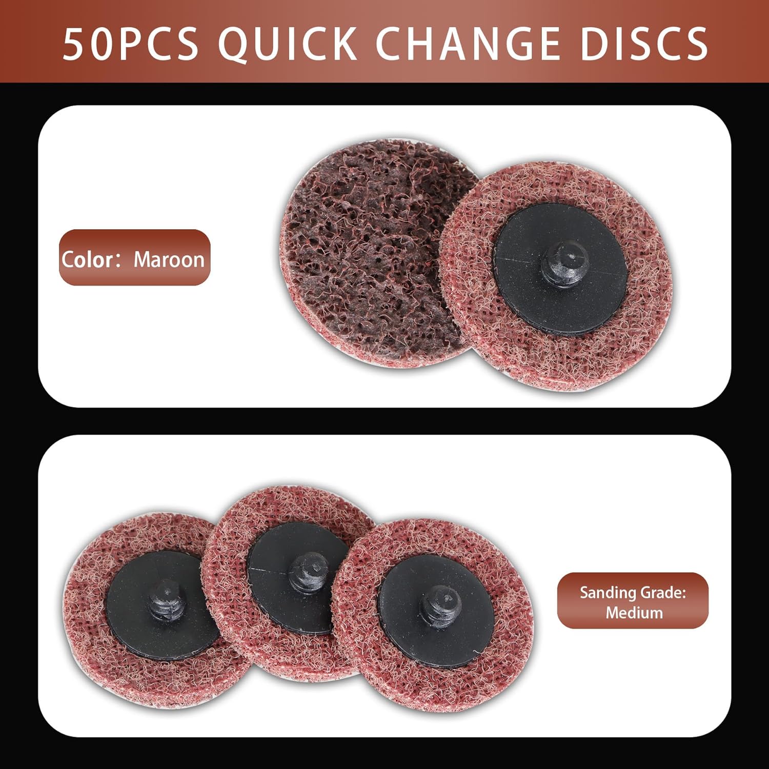 50Pcs Quick Change Sanding Discs 2 Inch Medium Surface Prep Conditioning Discs Fit for Surface Strip Grind Polish Burr Finish