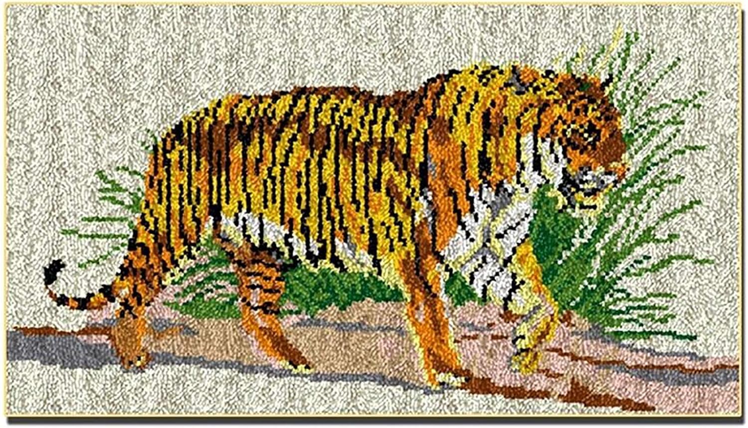 DIY Animal Latch Hook Rug Kits for Adults Large Crochet Yarn Kits with Printed Canvas Mat Tapestry Crocheting Carpet Tapestry Mat,Tiger