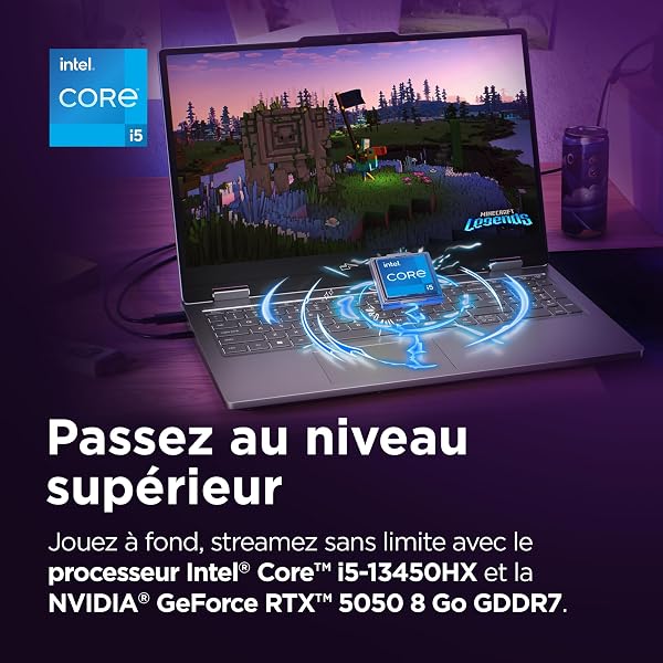 Lenovo LOQ Essential 15IRX11 - Ordinateur Portable Gaming 15.6'' FHD 144Hz (Intel Core i5-13450HX, RAM 16Go, SSD 512Go, NVIDIA RTX 5050 8GB, Windows 11 Home) Clavier AZERTY Français - Gris - 3
