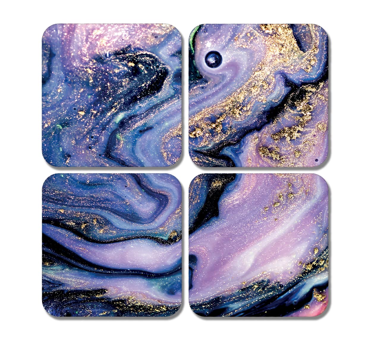 4 x Square Marble Effect Coasters - Art Pink Agate Purple Ink Jigsaw Gift #78325