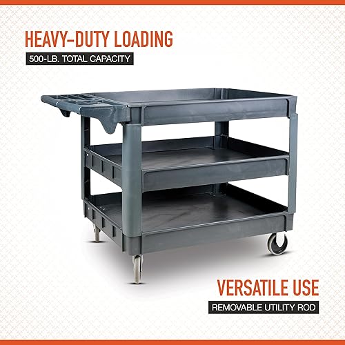 Miniatura 2 de Ironton Carrito utilitario de 3 bandejas de capacidad de 500 libras, carrito de carga de construcción de espuma estructural sin mantenimiento,