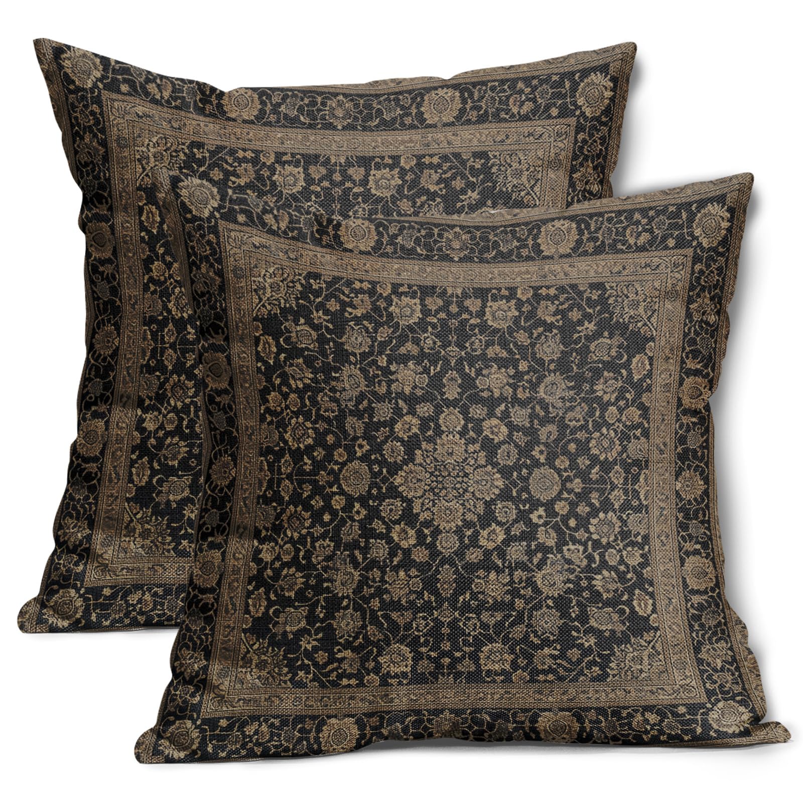 aportt Antique Tabriz Rug Print Pillow Covers 18x18 Inch Vintage Turkish Cotton Linen Decorative Throw Pillow Case Cushion Cover Set of 2 Home Decor for Bedroom Sofa Living Room Couch Chair