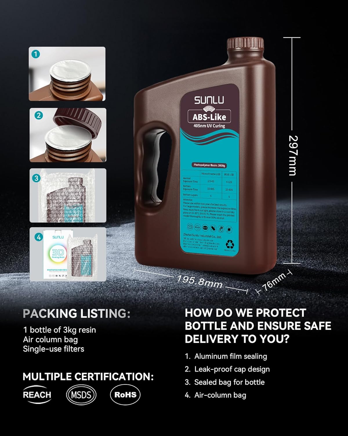 SUNLU Upgraded 3000G ABS Like Resin for 3D Printer, 405nm UV-Curing Resin LCD/DLP/SLA 3D Printers, 3D Printer Resin Fit Most Brand, Grey 3kg