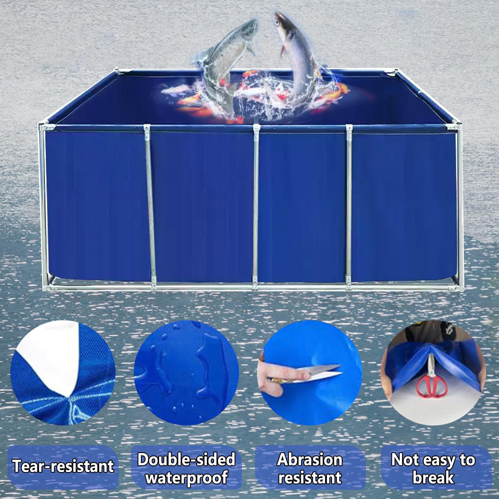Außenlagertank Segeltuch Fischteich Oberirdischer Teich Gartenbewässerungsreservoir kubischer Fischteich mit Ständer Ablassventil Blue 2×1.5×0.9m