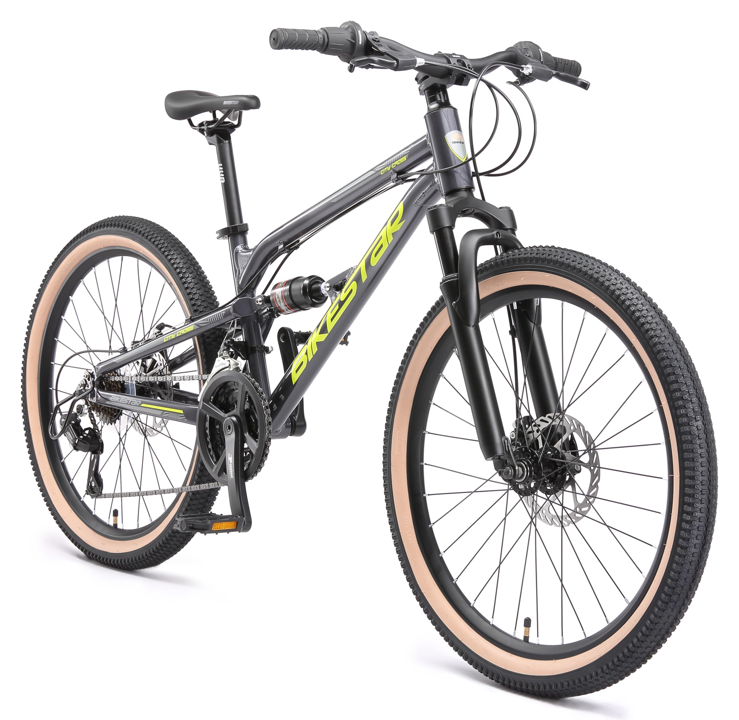 BIKESTAR MTB Mountain Bike Sospensione Completa Alluminio per Bambini 9 Anni | Bicicletta 24 Pollici 21 velocità Shimano, Freni a Disco |
