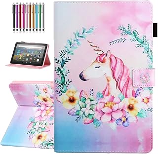 All-New Amazon Fire HD 8 & 8 Plus Case (12th/10th Generation, 2022/2020 Release), Not Suitable for 7th/8th/9th Fire 8, Premium PU Leather Stand Cover with Smart Auto Wake/Sleep, Unicorn