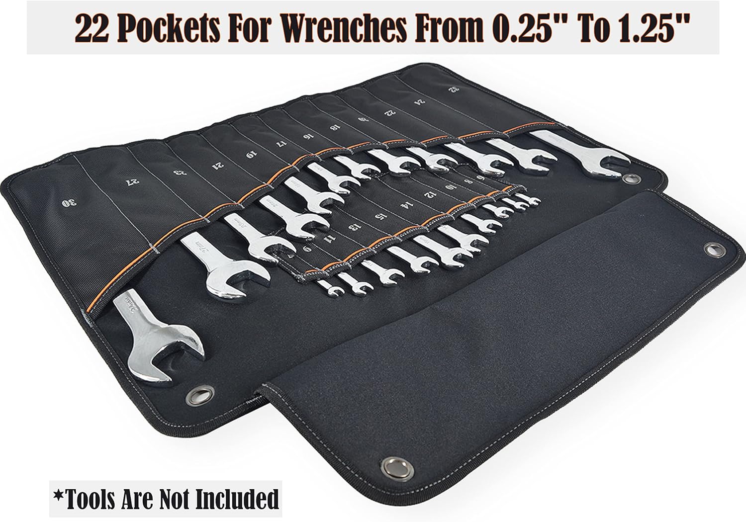 WELKINLAND 22-Pockets Wrench Tool Roll, 0.25-1.25" Wrench-Set Roll Holder Bag, Wrenches sleeve wrap, Wrenches pouch(Tools Are Not Included)