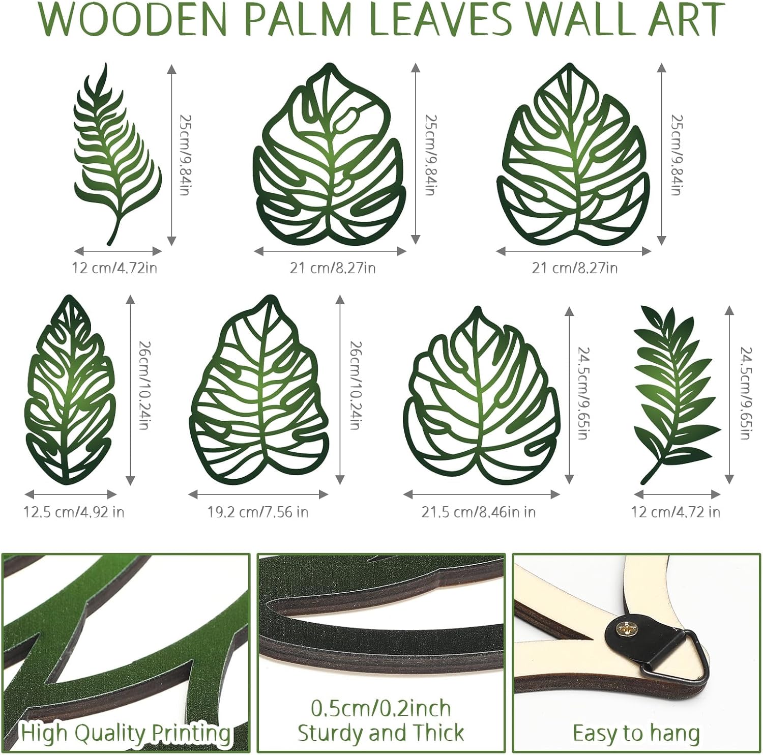 Namalu 7 Pcs Tropical Wall Decor Jungle Monstera Wall Art Boho Palm Leaf Wooden Decoration Tropical Nursery Decor Vintage Natural Monstera Leaf Plaque for Farmhouse Kitchen Bedroom Garden(Green)