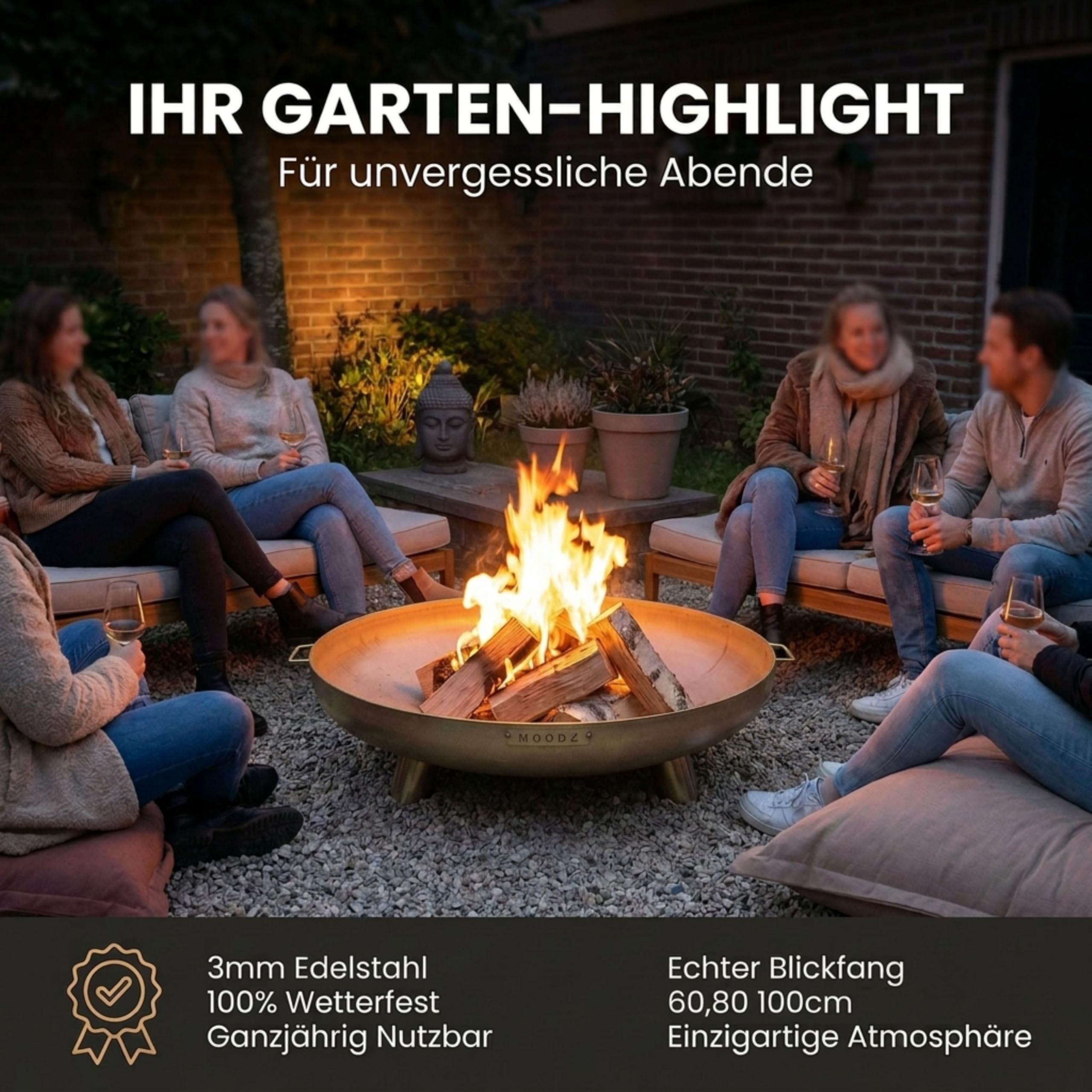 Feuerschale 60 cm Edelstahl - Feuerschalen für den Garten - Feuerstelle Outdoor & Feuertonne - Feuerschale aus Edelstahl (Ø 60 cm F&H)