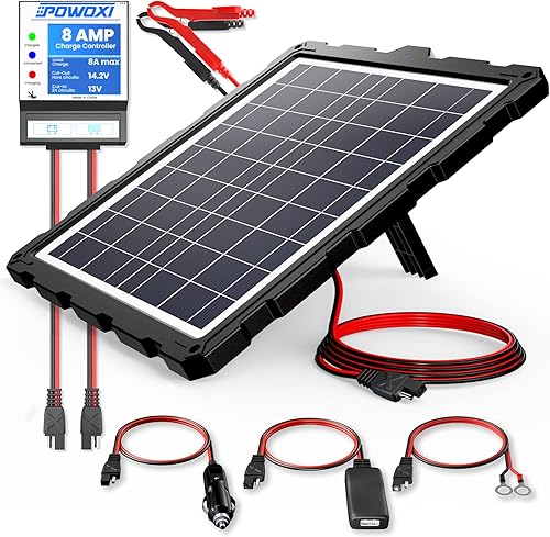 POWOXI - Actualizado-20W-Solar Batería-Cargador-Mantenedor, controlador de carga PWM externo inteligente de 3 etapas, kit de carga de goteo de panel