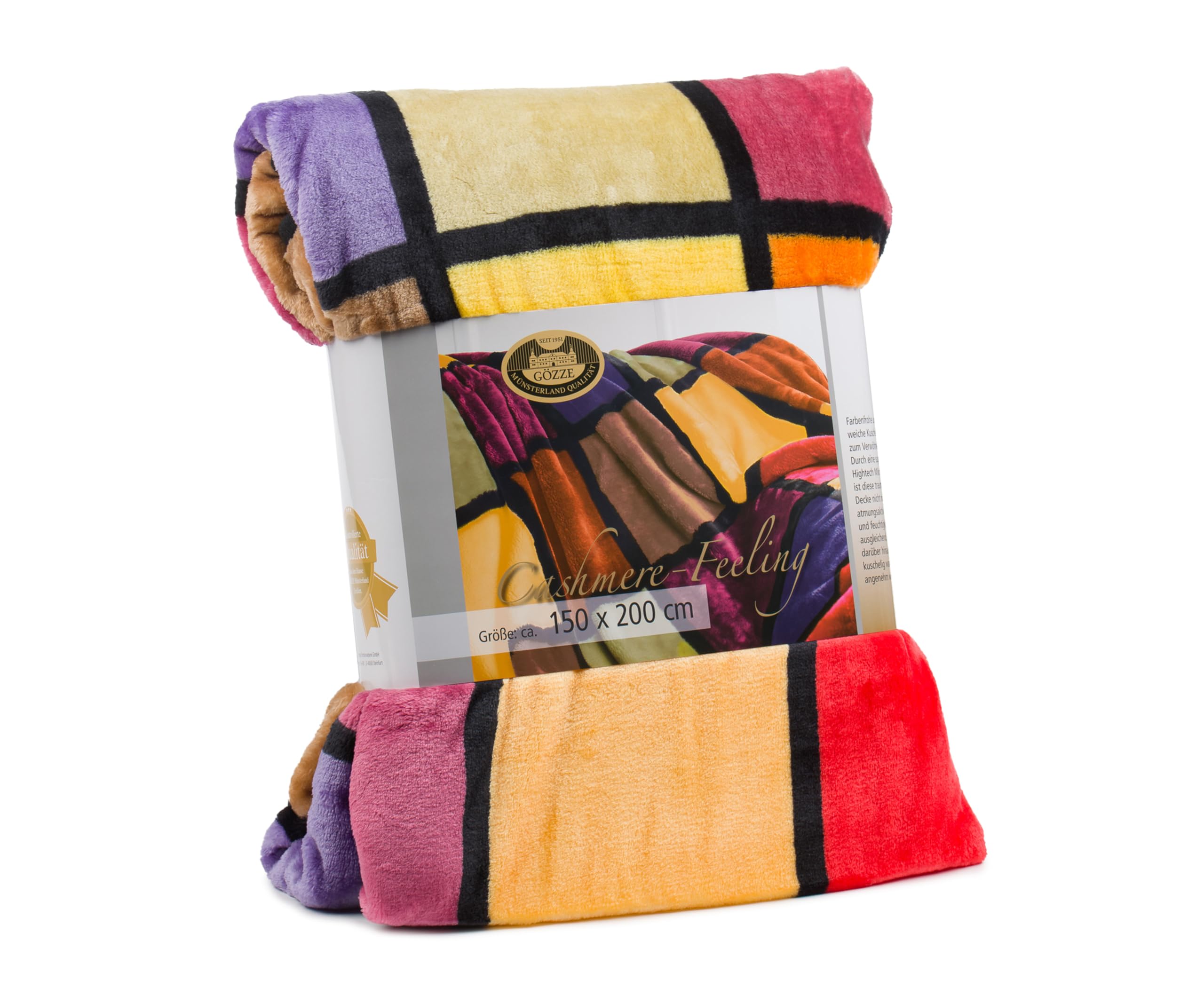 Gözze - Coperta Morbida, Sensazione Cashmere, Tessuto Spesso 500 g/m², Antigua, 100% Microfibra, 150 x 200 cm - Arancione/Rosso/Giallo