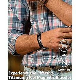 Feraco Mens Magnetic Bracelet Titanium Steel Magnetic Bracelet with Double Row 4 Elements Magnets (Black with Ring)