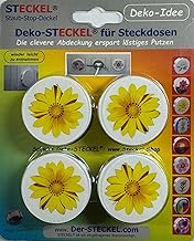 4 tapas decorativas de enchufe Schuko DS-403, diseño de flores, color amarillo, protección contra salpicaduras