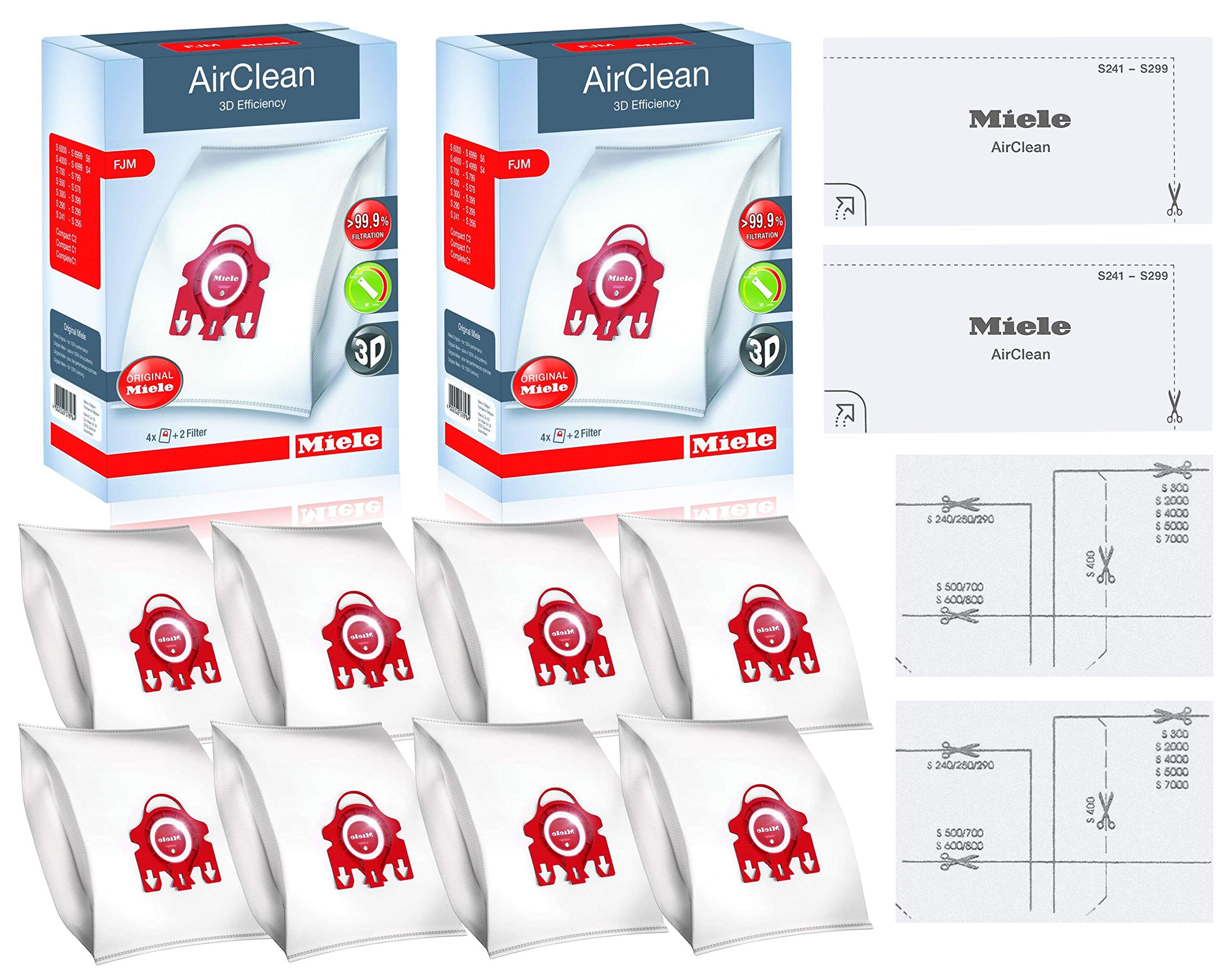 Miele FJM AirClean 3D Efficiency Vacuum Cleaner Bags - Includes 8 Genuine Air clean 2 Genuine Super Air Clean Filter + 2 Genuine Pre-Motor Protection Filters